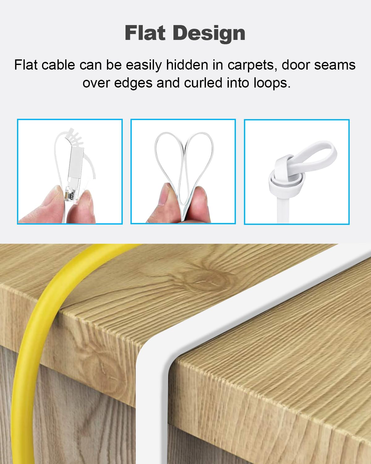 Yauhody Cat 6 Ethernet Cable 5Ft 6 Pack White, High Speed Solid Flat Cat6 Gigabit Internet Network Lan Patch Cords, Bare Copper Snagless Rj45 Connector For Modem, Router, Computer (5Ft 6 Pack, White)