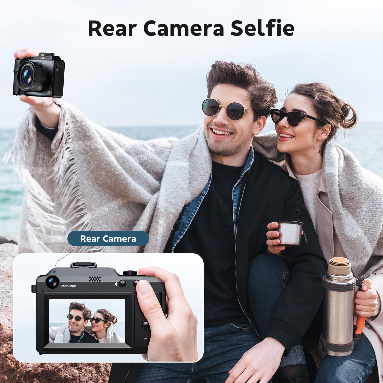 4K Digital Camera, Autofocus 64Mp Vlogging Camera For Youtube With 3.0'' Screen Dual Cameras Flash 18X Digital Zoom Compact Trav