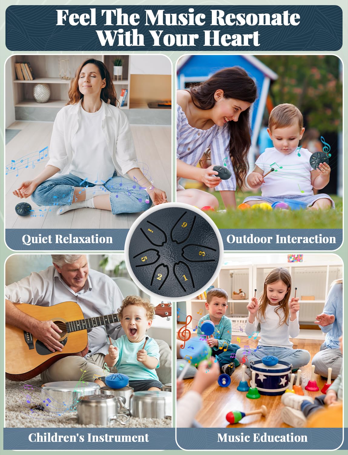 Steel Tongue Drum: 3 Inch 6 Notes Rain Instrument For Outdoor Use, Hang Handpan For Kids, Sound Healing Meditation (Navy Blue)