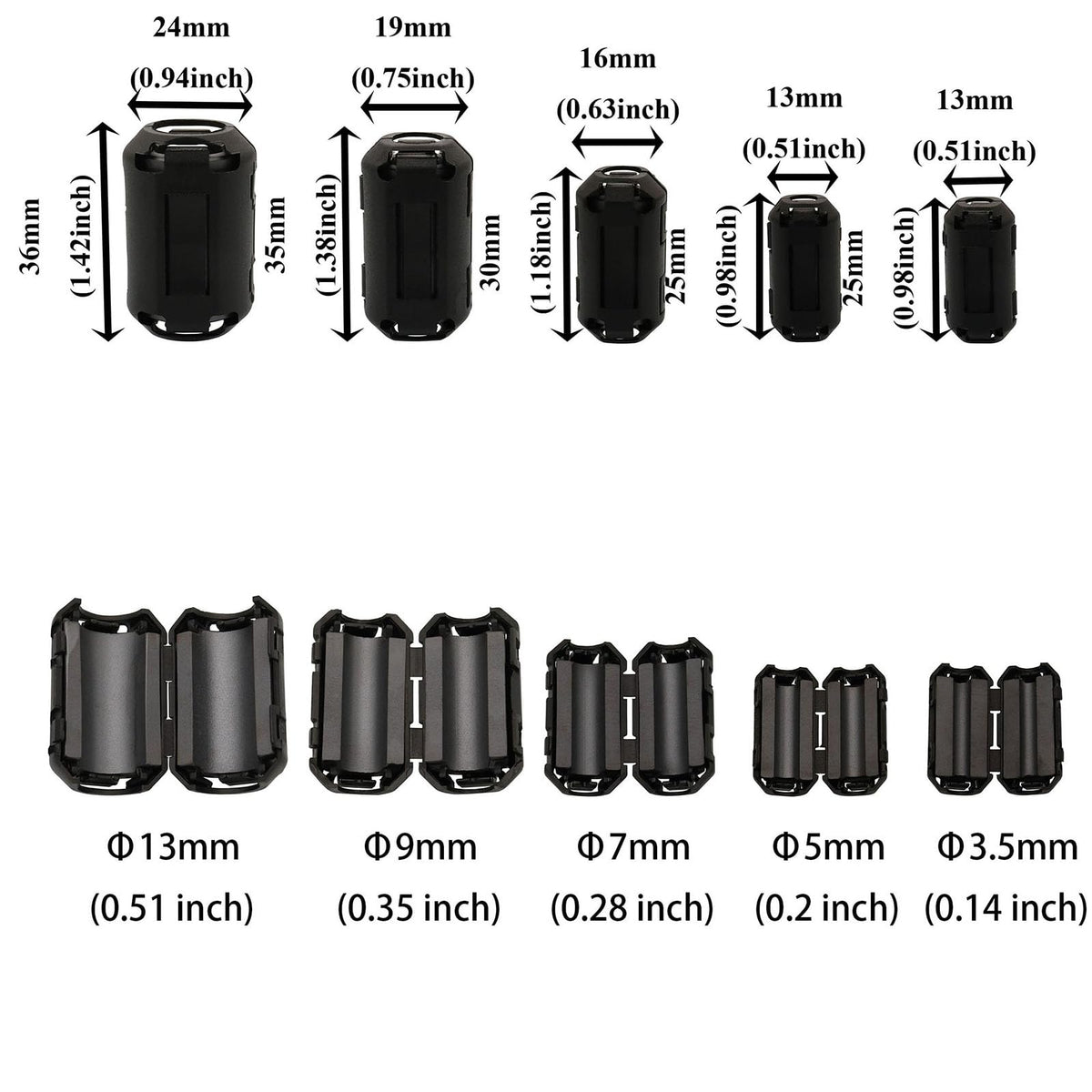15Pcs 9Mm Clip On Ferrite Ring Core Rfi Emi Noise Suppressor Cable Cli ...