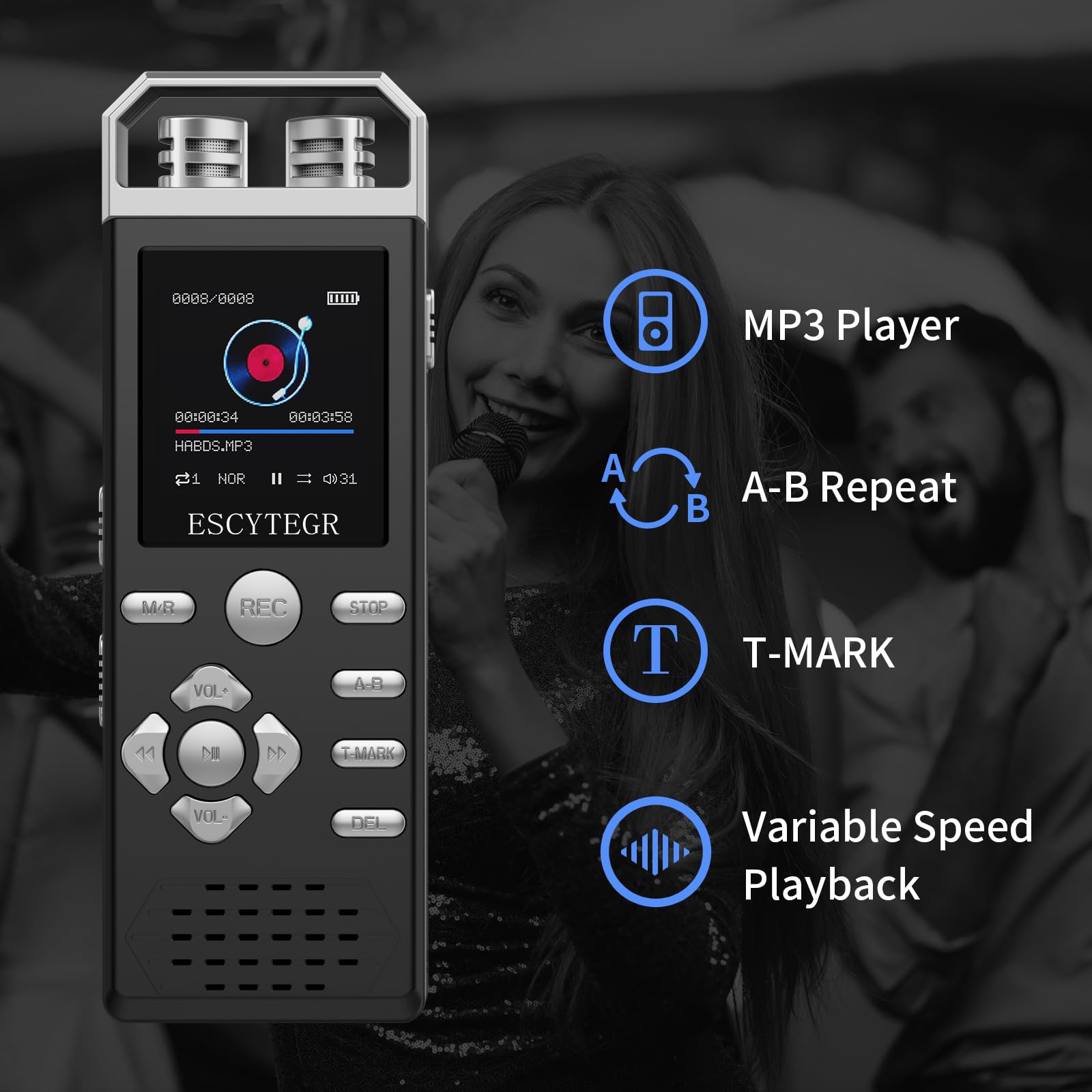 Escytegr 144Gb Digital Voice Activated Recorder 1536Kbps Audio Voice Recorder With Playback Recording Device Dictaphone Sound Ta