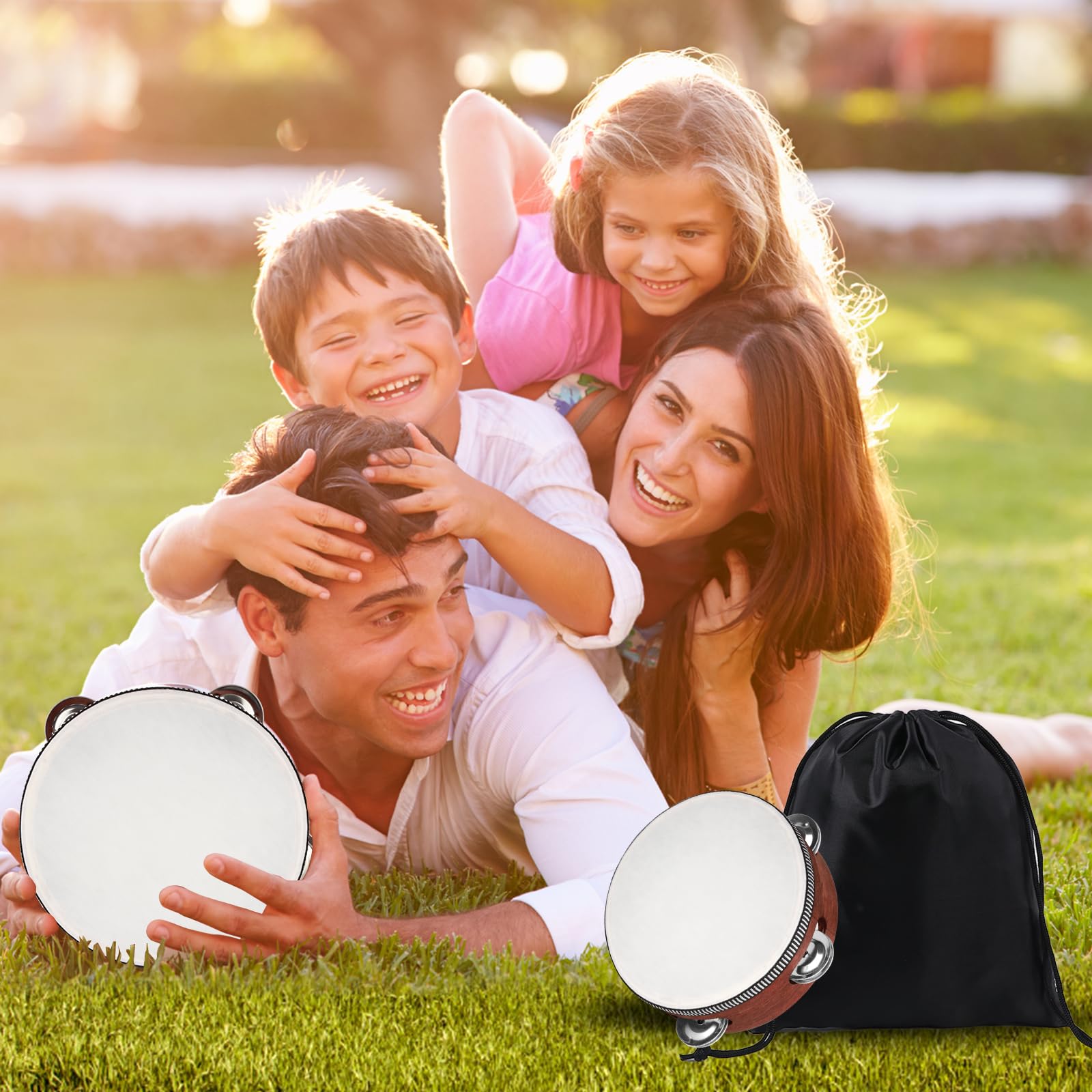 Tambourine, Tambourines For Kids, 6 Inches Wooden Hand Held Percussion Tambourine With Storage Bag, Tambourines Musical Instrume