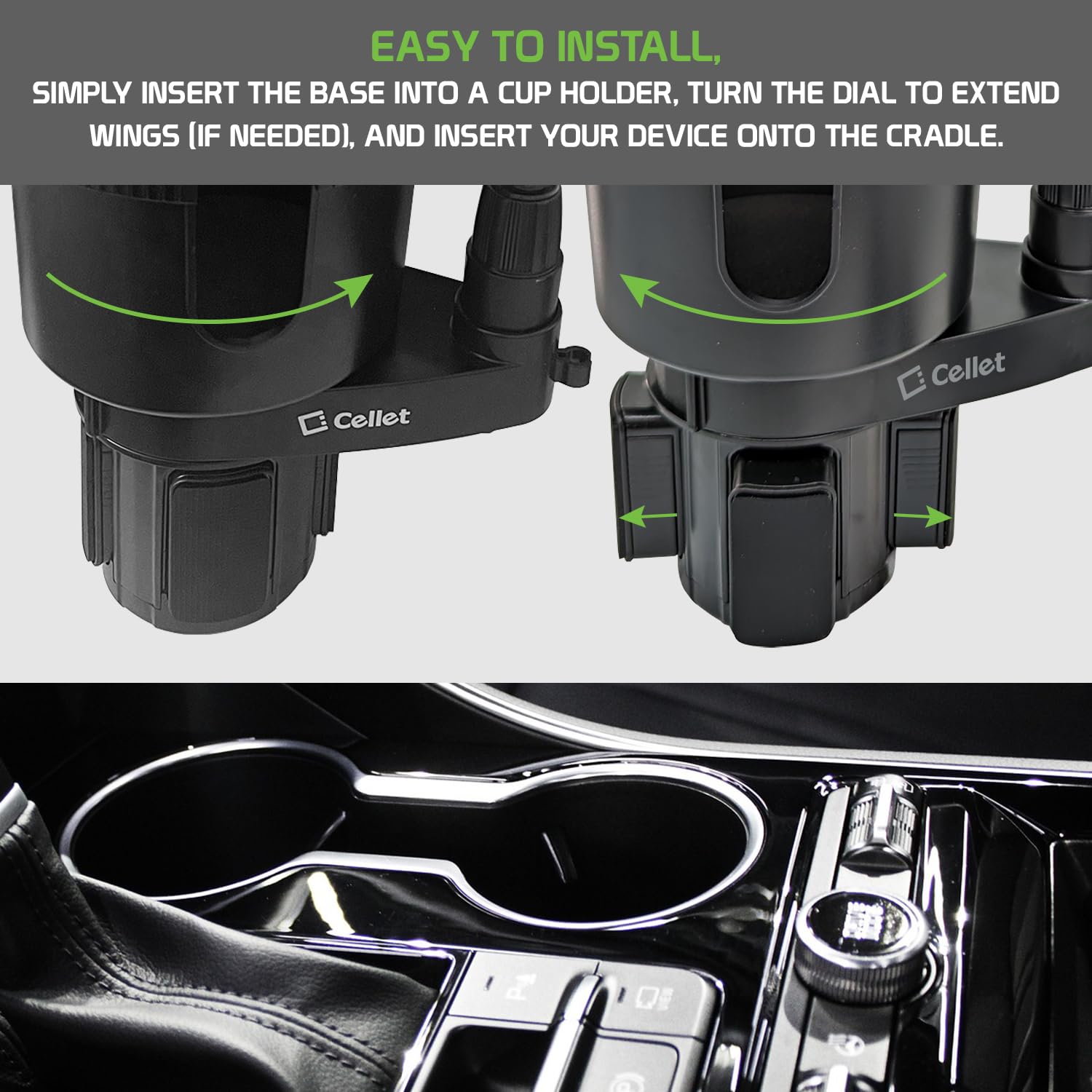 Cellet Car Cup Holder Phone Mount, Phone Holder Mount Cradle Universal Adjustable Compatible For All Smartphones Apple Iphone, S