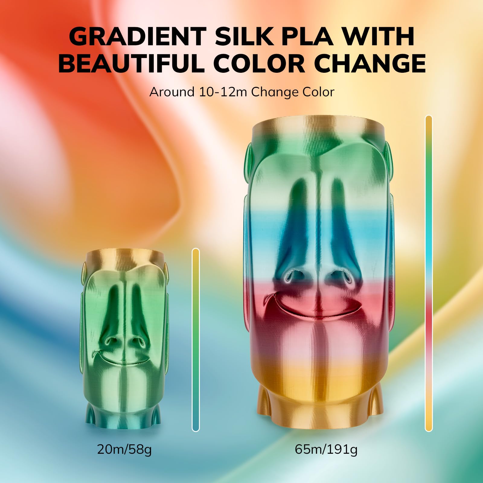 Amolen Silk Pla 3D Printer Filament, Shiny Multicolor Fusion Rainbow Pla Filament 1.75Mm, Gradient Color Change Pla 3D Printing