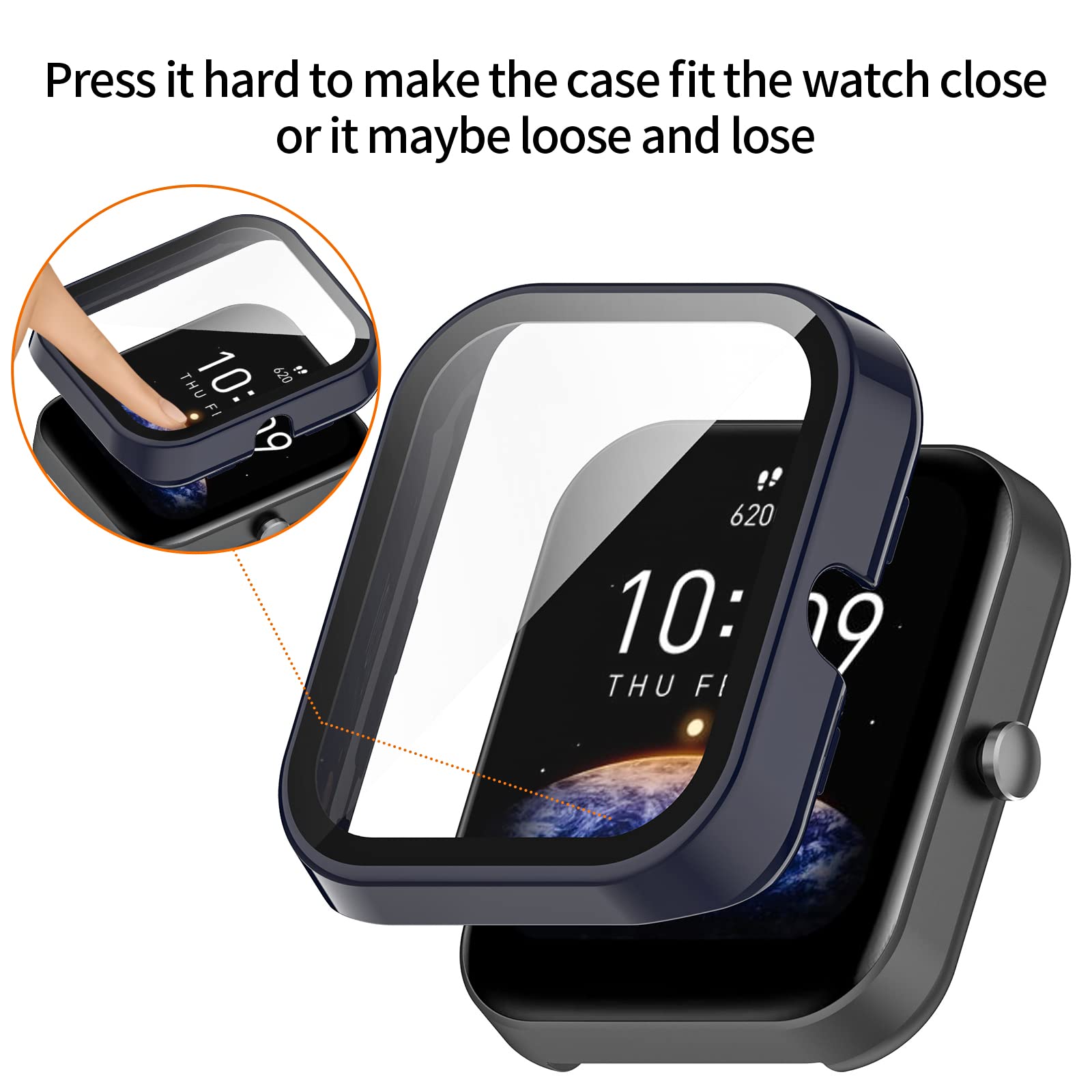 Case Compatible With Amazfit Bip 3/Bip 3 Pro Screen Protector Cover, All-Around Case Hard Pc Bumper Full Cover Shell For Amazfit