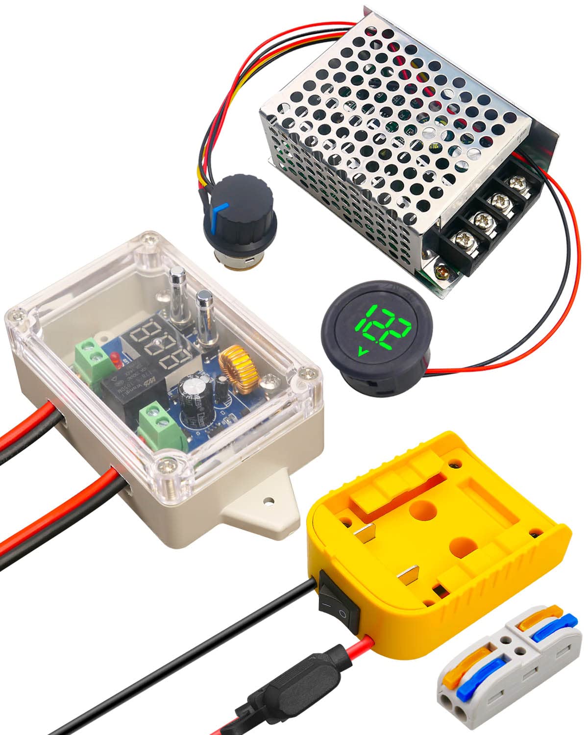 Power Wheel Battery Adapter Converter Kit Fit For Dewalt 18V 20V Battery, Speed Controller Kit, With Fuse And Wire Terminals & P