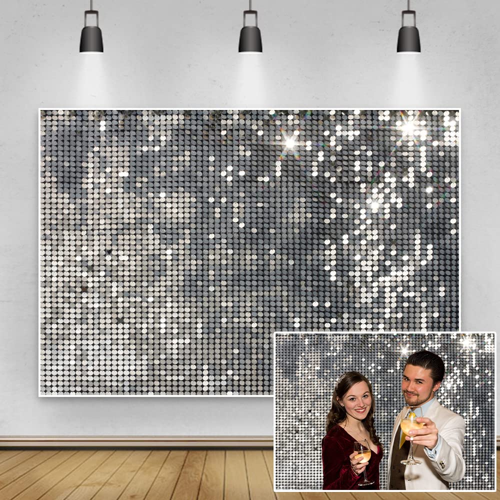 Yeele 15X10Ft Silver Shimmer Backdrop Silver Round Sequin Shimmer Wall Photography Background For Wedding Bachelorette Graduatio