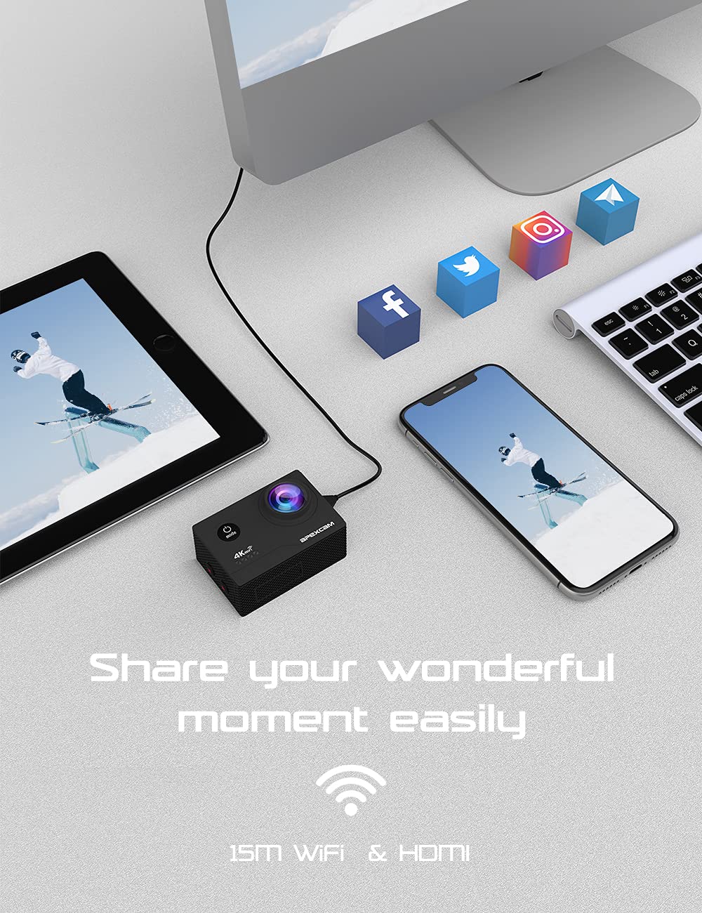 Apexcam Action Camera 4K Sports Camera 20Mp 40M 170�Wide Angle Wifi Waterproof Underwater Camera With 2.4G Remote Control 2 Batteries 2.0'' Lcd Ultra Hd Camera With Mounting Accessories Kit