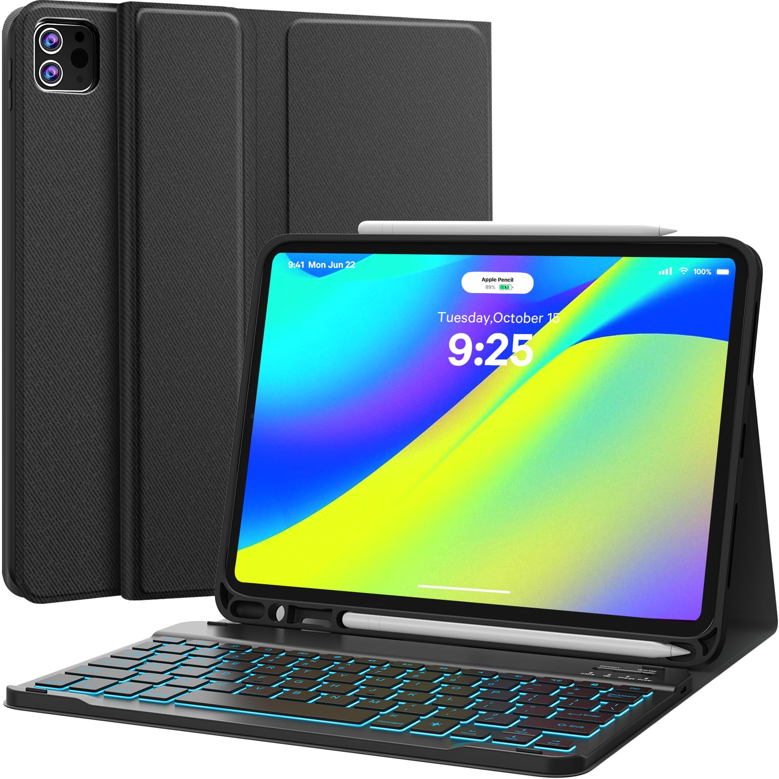 CHESONA Case with Keyboard, Keyboard for iPad Air 5th Generation - 7 Backlight & Detachable - Pencil Holder - Flip Stand Cover f
