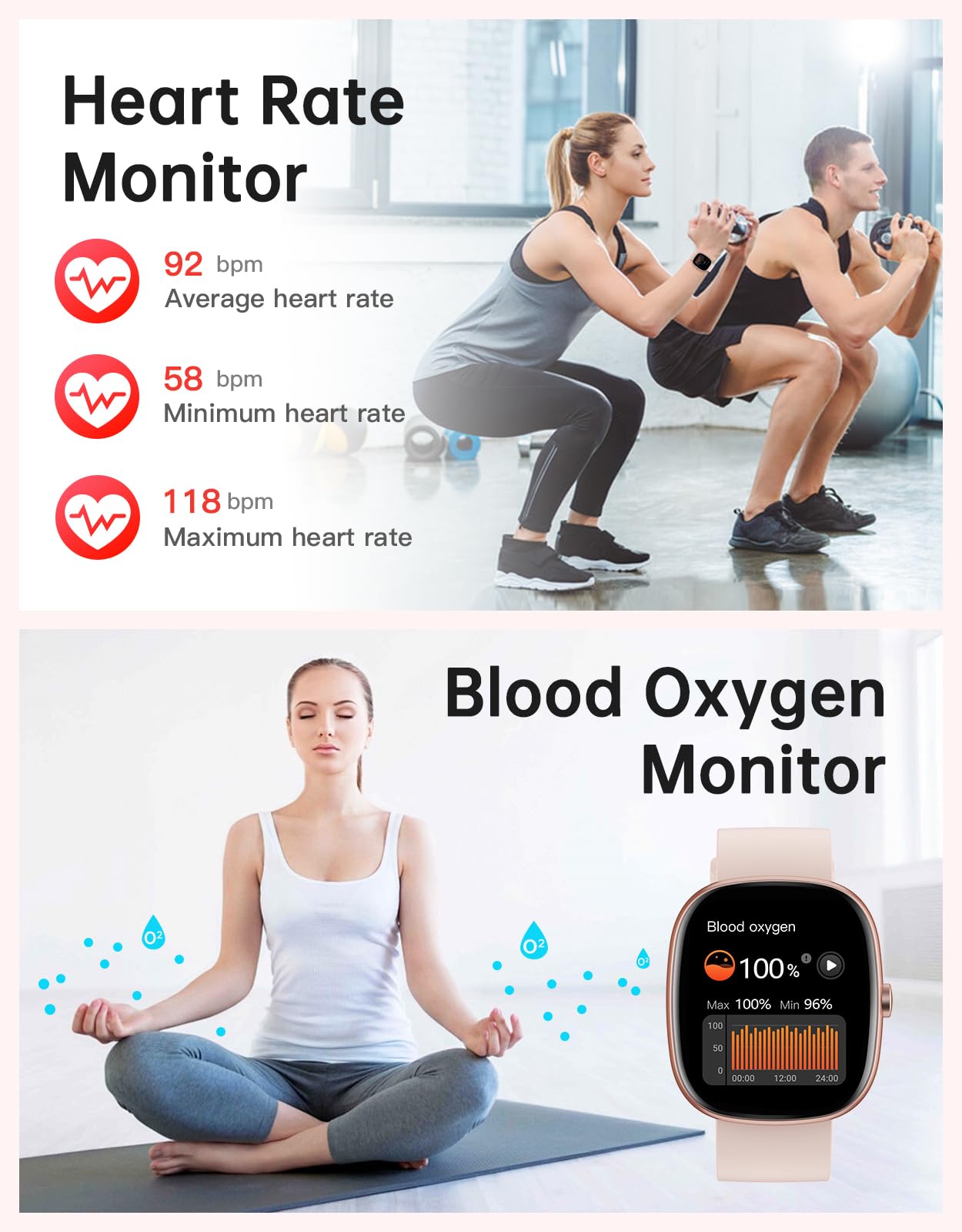 Huakua Smart Watches For Women Men (Answer/Make Calls), 1,85'' Hd Smart Watch For Iphone/Android Phones, Fitness Tracker With 10