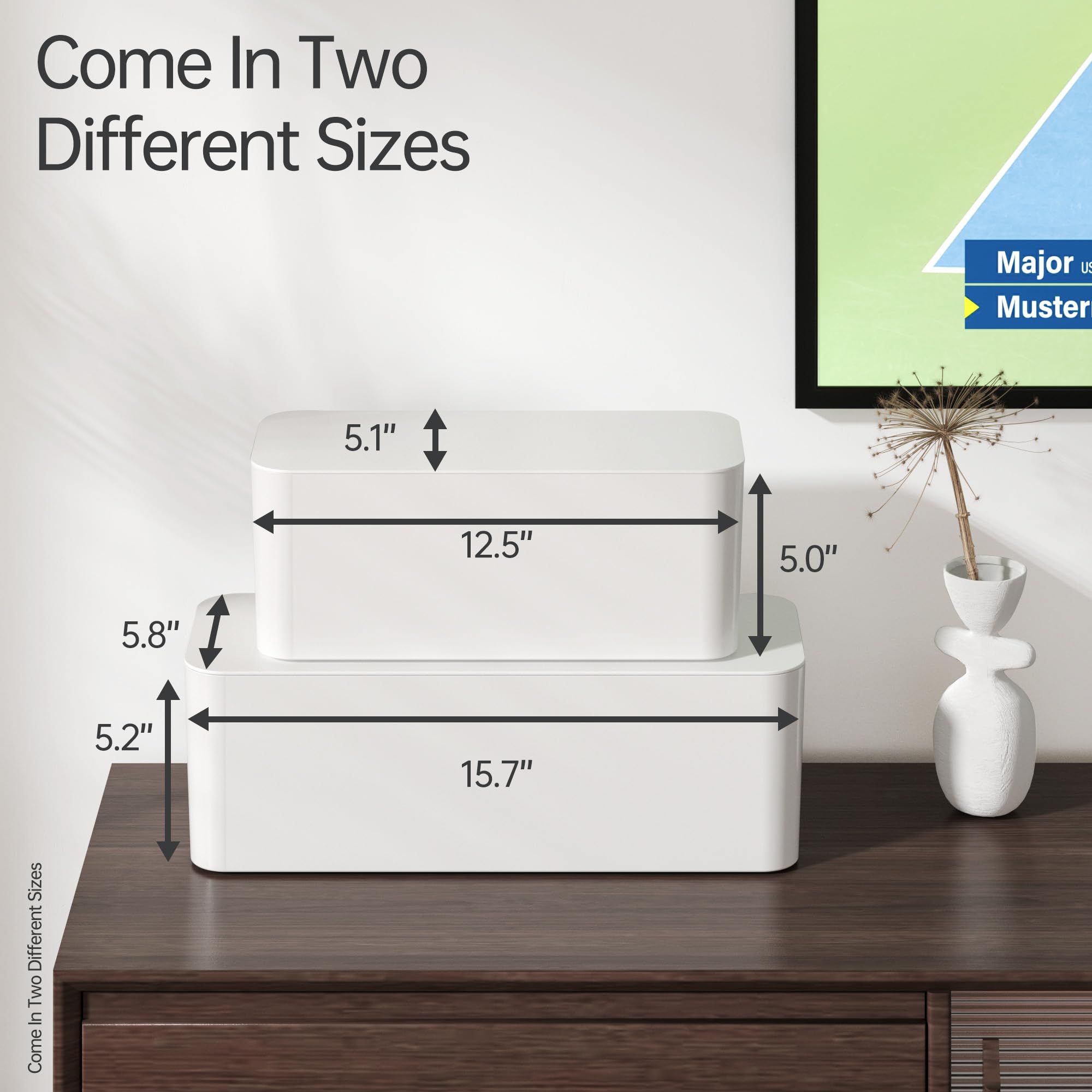 Yecaye Cable Management Box 2 Pack Large Medium Cord Organizer Plastic White