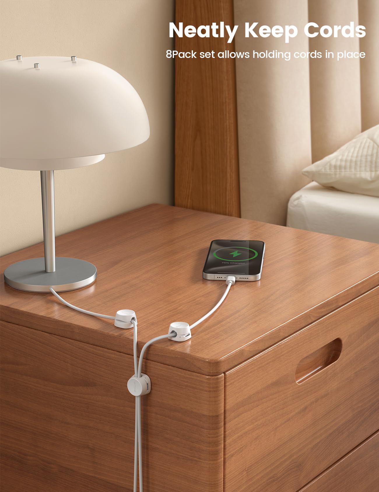 8Pack Cord Ogranizer [1S Lock] Spring Cable Management Clips   Lamicall Desk Cord Holder, Adhesive Cute Round Cord Clip, Phone C