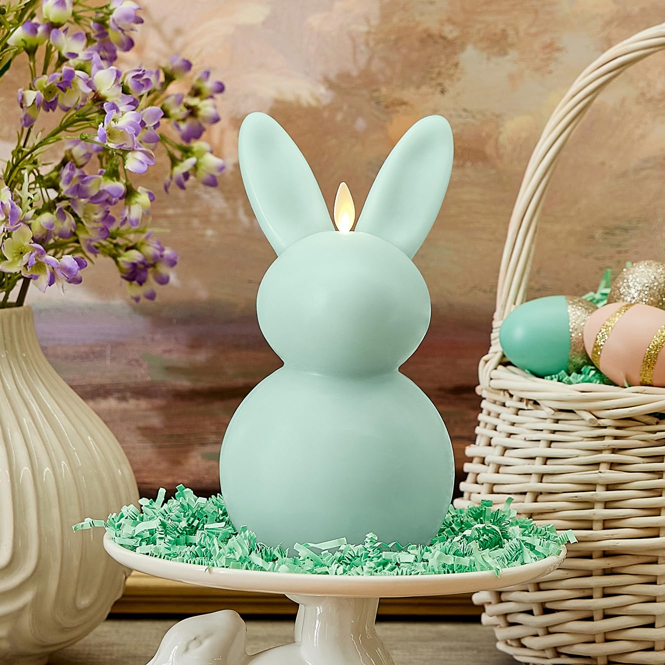 Luminara Easter Bunny Candle  Fresh Mint 4.5'' X 4.5'' X 8.5''  Flameless Real Flame Holiday Inspired Decor  Aa Batteries  Flick