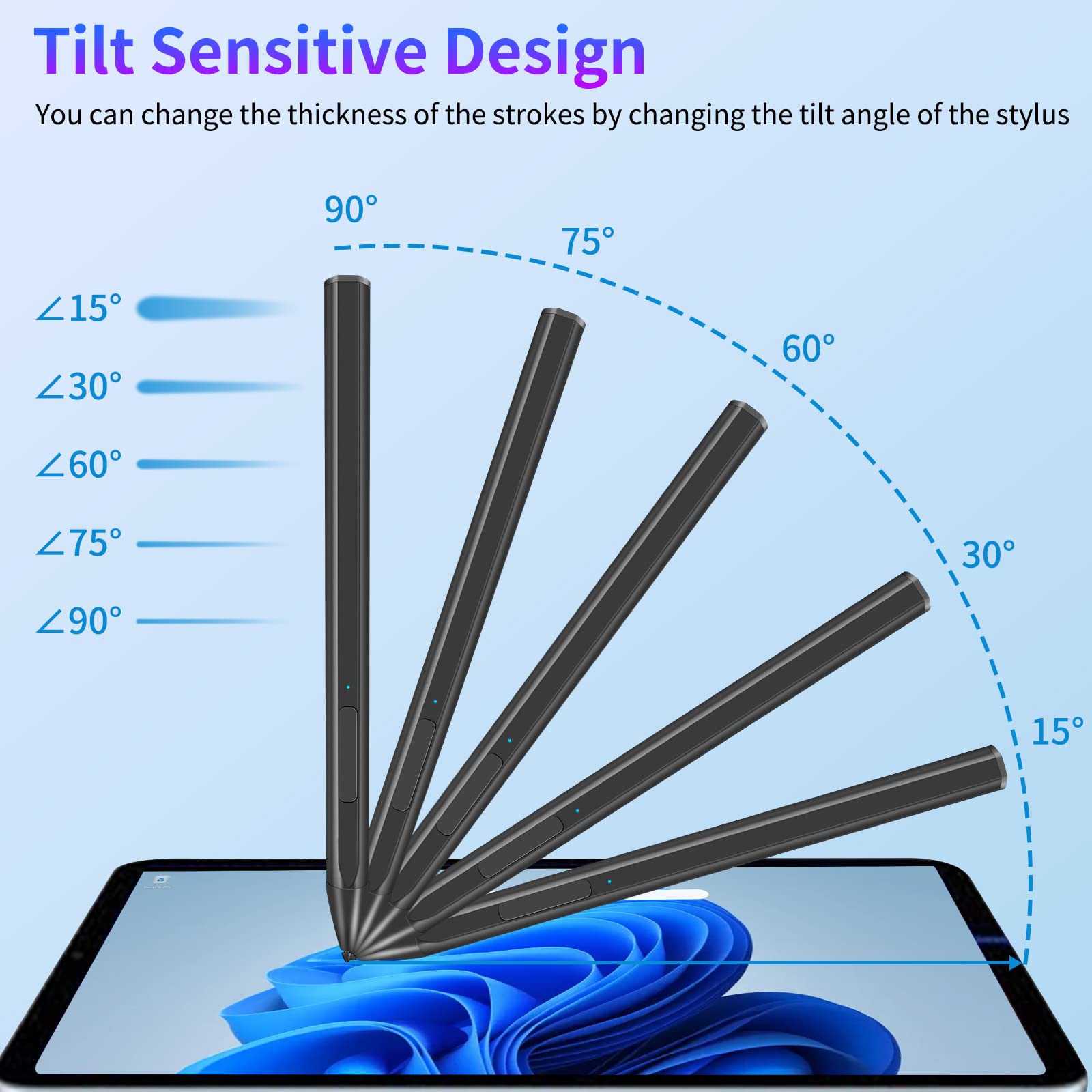 Stylus Pen For Microsoft Surface Pro8/7/6/5/4/3/X Surface Laptop/Book/Studio Surface 3/Go/Go2/Go3, 4096 Pressure Sensitivity, Ma