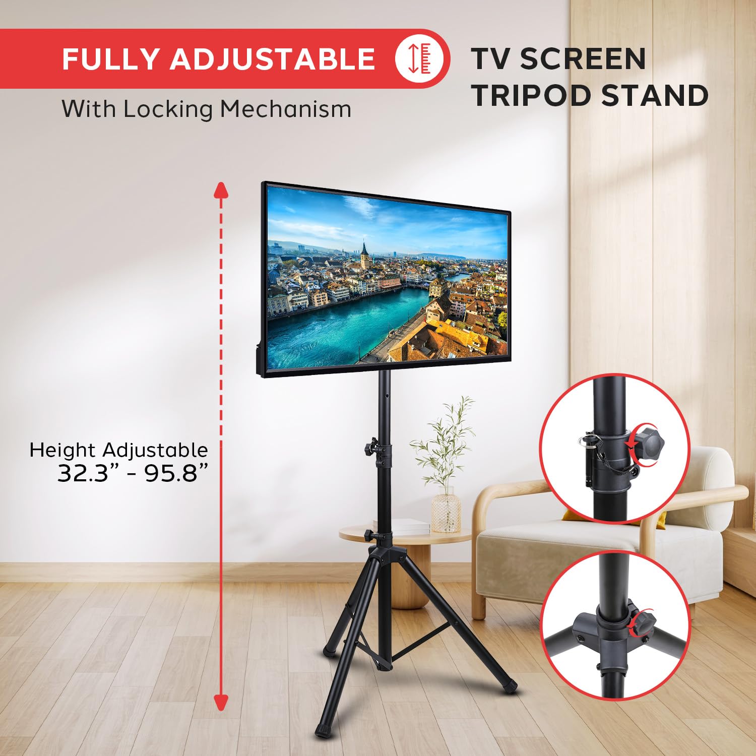 Pyle Premium Lcd Flat Panel Tv Tripod Stand, Portable & Foldable Tv Mount For Lcd/Led Flat Screen Tvs Up To 32, Adjustable Heigh