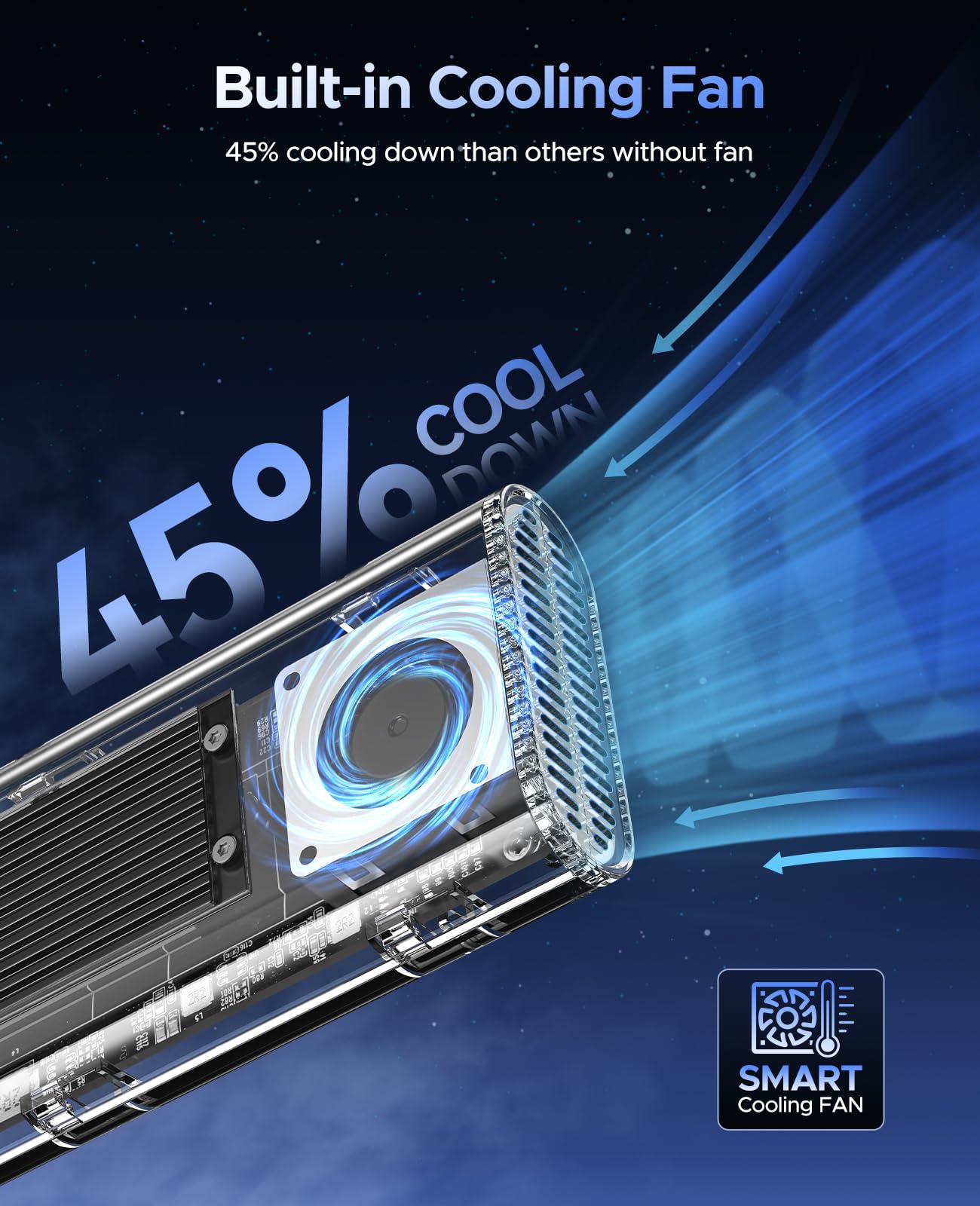 ORICO 40Gbps M.2 NVMe SSD Enclosure with Built in Cooling Fan, Tool Free External Hard Drive Enclosure, Support 2230 2242 2260 2280(M Key), Compatible with Thunderbolt 3/4 USB4/3.2/3.1/3.0/2.0 TCM2U4