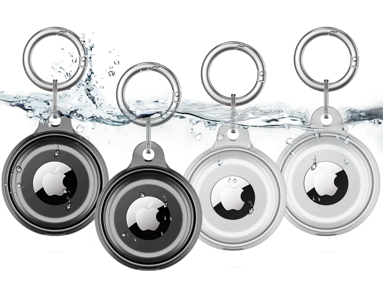 [4 Pack] Airtag Keychain For Apple Air Tag Holder Ipx8 Waterproof 360 Full Body Shockproof Protective Cover Case Scratch Resista