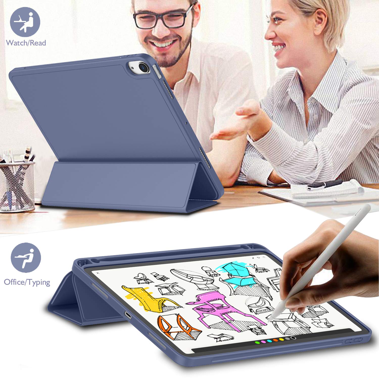 Imieet Ipad Air 11 Inch Case 2024 (6Th Generation), Ipad Air 5Th Generation Case 2022/4Th Generation Case 2020 10.9 Inch With Pencil Holder, Trifold Stand Smart Case (Purple)