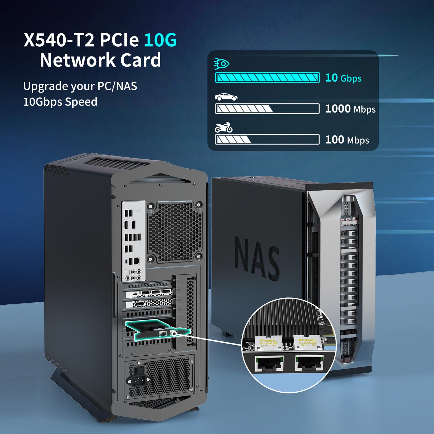 10Gb Dual Lan Base T Pci E Network Card, Intel X540 Controller, Nicgiga 10Gbps Ethernet Adapter, 2 * 10Gbe Rj45 Port, 10G Nic Ca