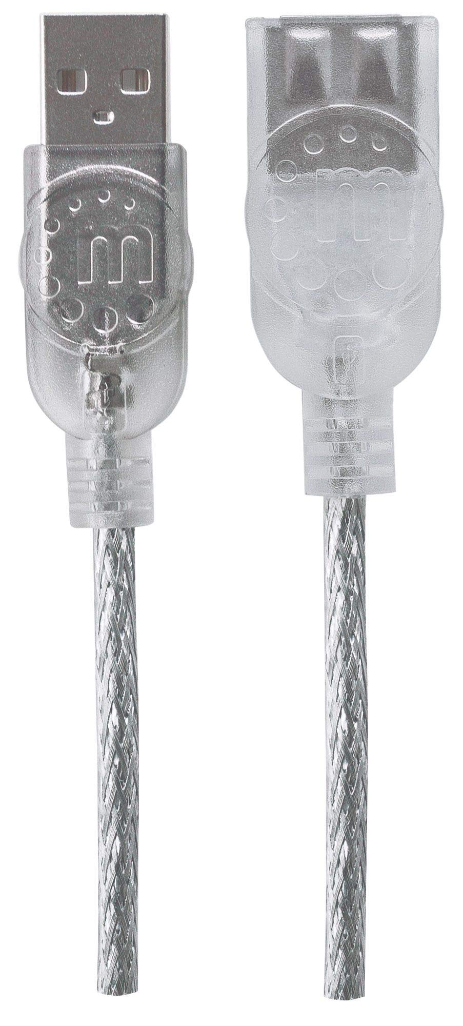 Manhattan 6 Feet Hi Speed Usb Device Cable A Male/A Female, Translucent Silver (336314)