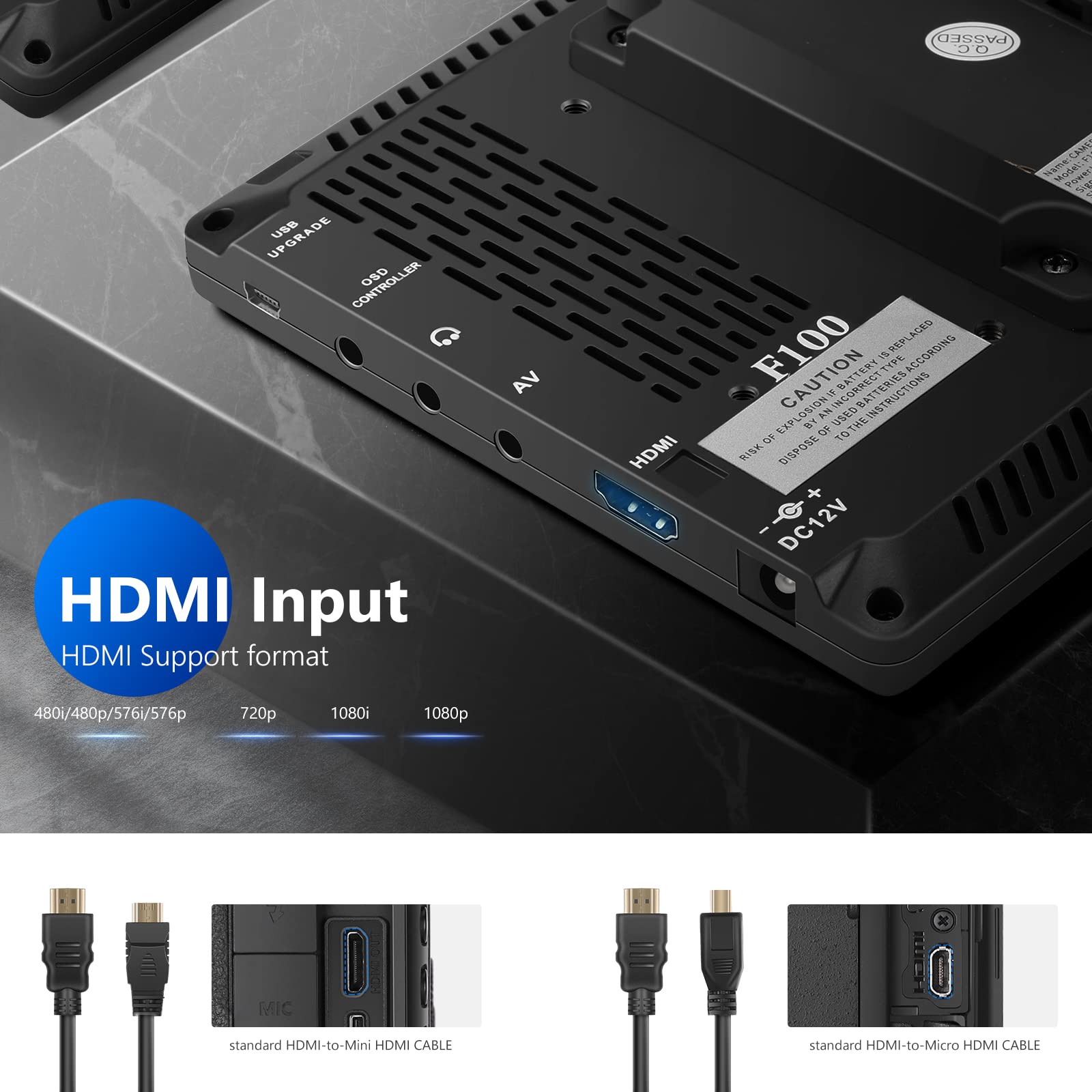 Neewer F100 7Inch Camera Field Monitor Hd Video Assist Ips 1280X800 Hdmi Input 1080P With Sunshade And Ball Head For Dslr Camera