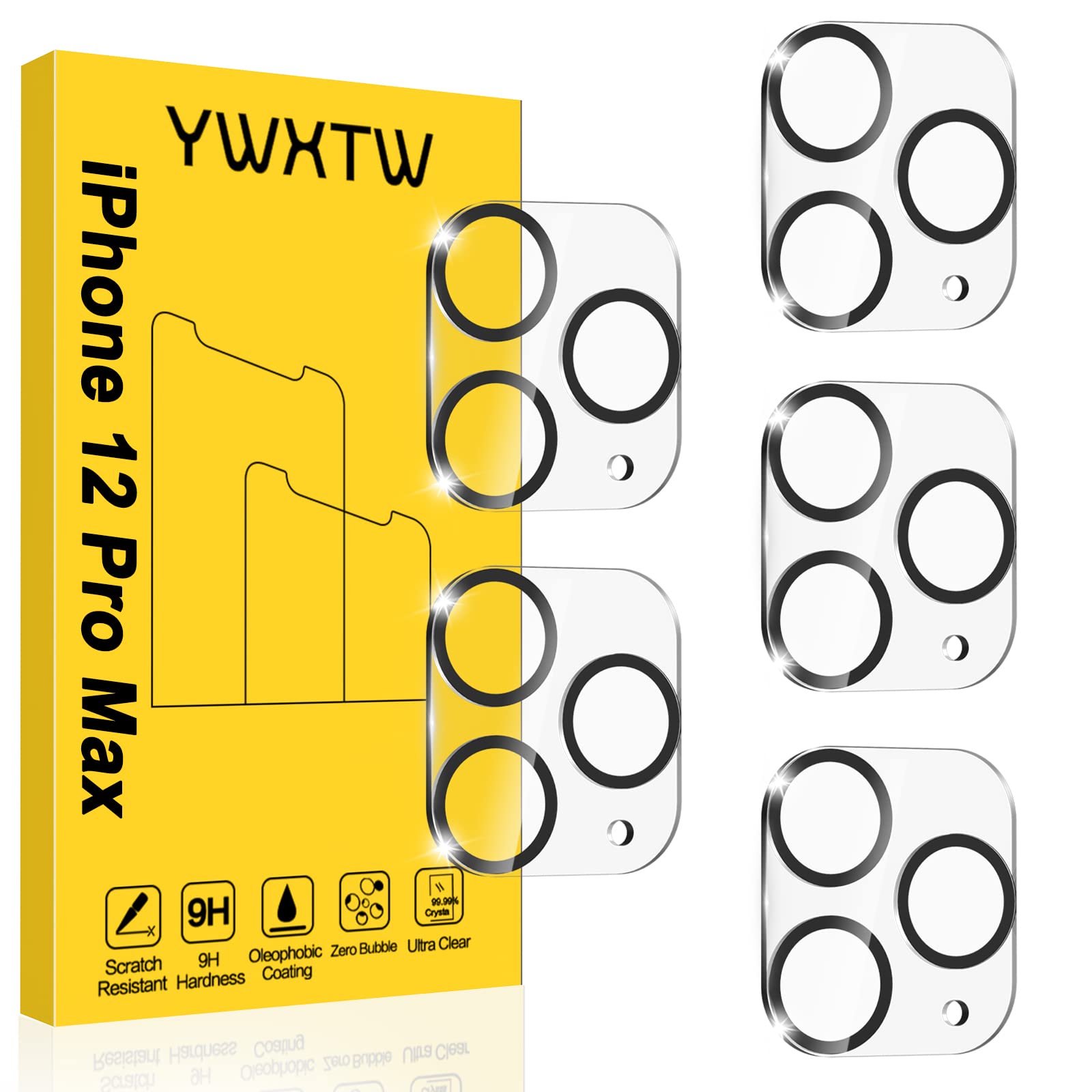 YWXTW [5 Pack Camera Lens Protector Compatible with iPhone 12 Pro Max 6.7 Tempered Glass, [Night Shooting Mode] Case Friendly, H
