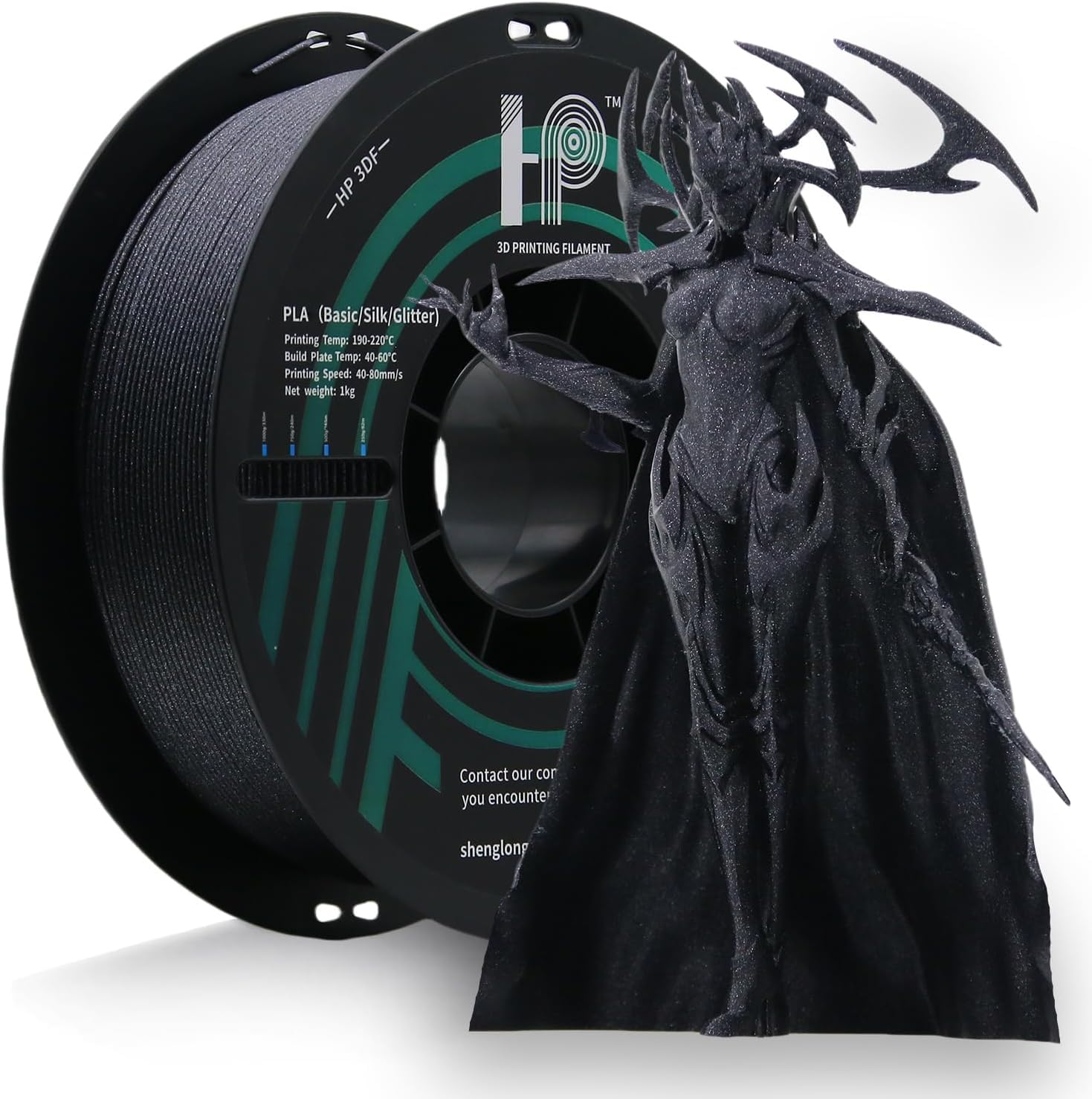 HP3DF 3D Printer Filament Galaxy Black 1KG,Shiny PLA Filament 1.75mm, Dimensional Accuracy+/-0.02mm, 1KG Spool (2.2 lbs), Fit Mo
