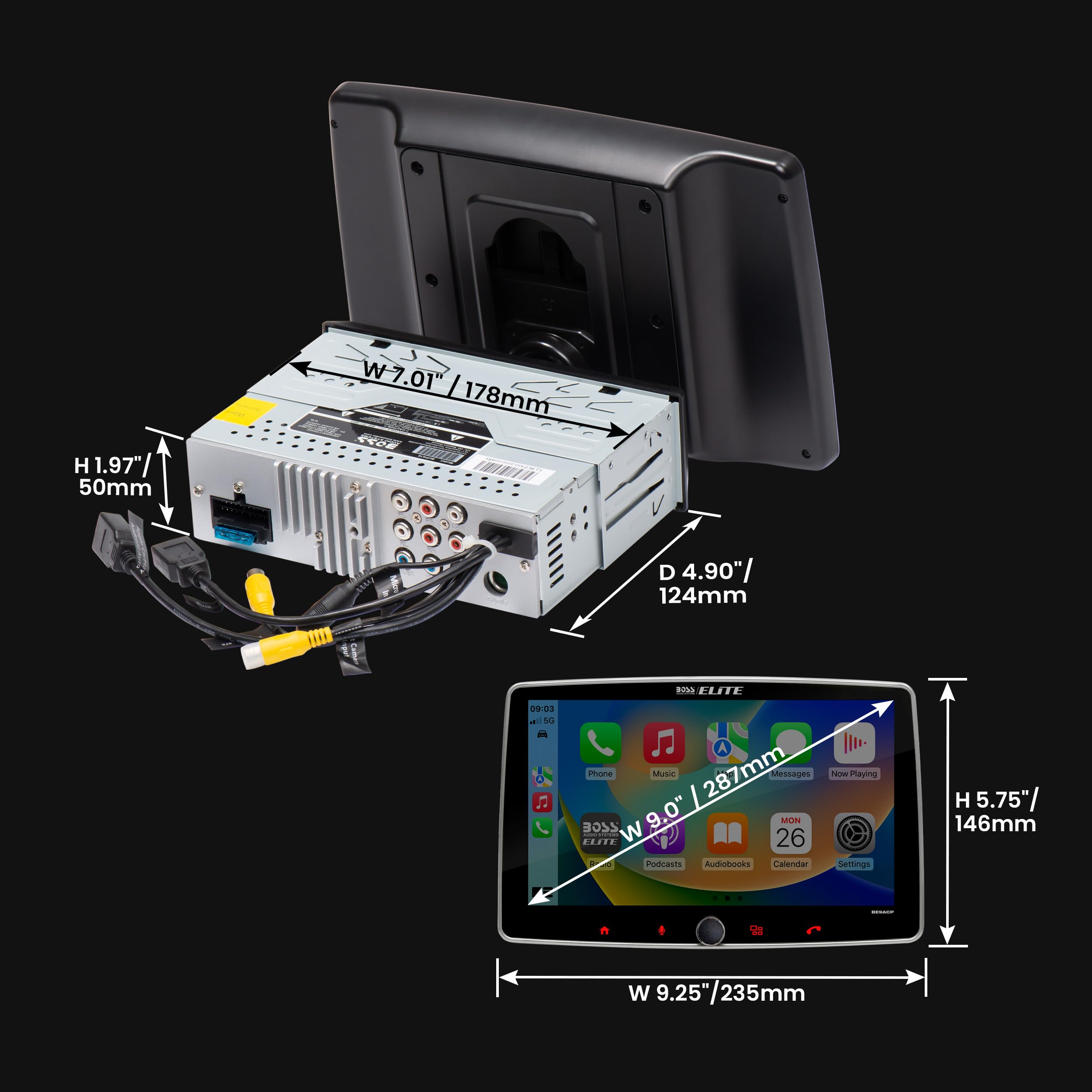Boss Audio Systems Elite Be9Acp C Car Stereo   Apple Carplay, Android Auto, 9 Inch Single Din, Touchscreen, Bluetooth Audio Call