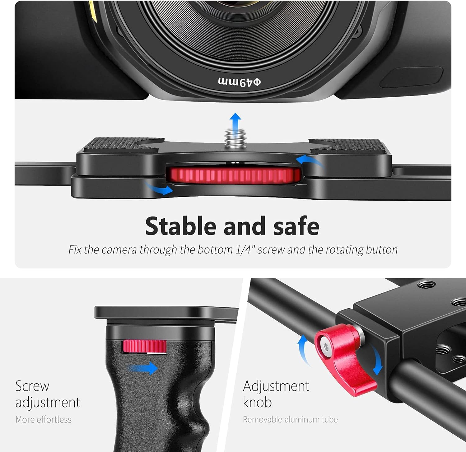 Neewer Camera Video Cage Film Movie Making Kit, Aluminum Alloy With Top Handle, Dual Hand Grip, Two 15Mm Rods, Compatible With C