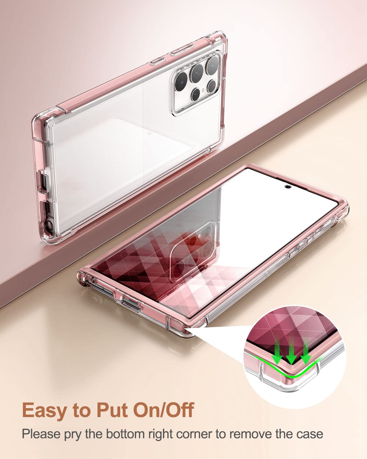 Suritch For Samsung Galaxy S22 Ultra Clear Case 6.8'' (Only), [Built In Screen Protector] Full Body Protective Hard Shell+Soft T