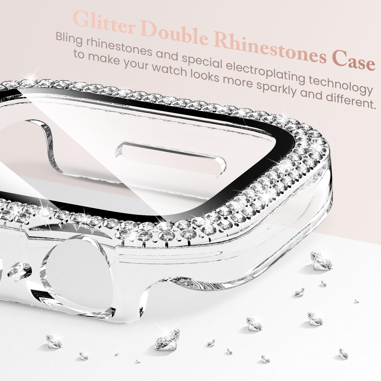 Goton 4 Pack Bling Screen Protector For Apple Watch Series 6 5 4 Se 44Mm Case, Women Glitter Diamond Rhinestone Bumper Cover For