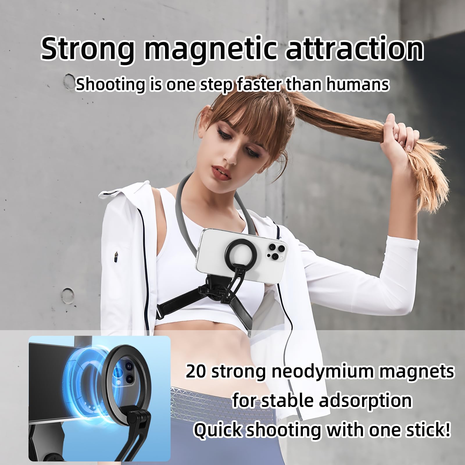 Xlmjdzq Phone Chest Mount,Magnetic Neck Chest Mount With Wireless Remote,Neck Holder For Iphone Android Phones,Pov Phone Holder(