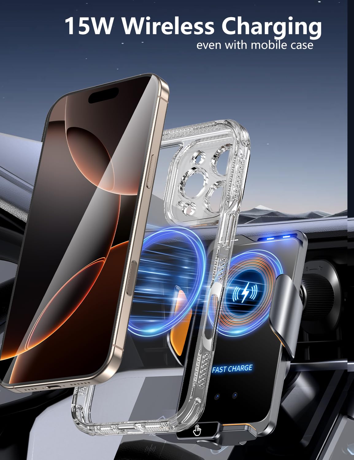 Ryaacphi Wireless Car Charger & Phone Mount - 15W Auto-Clamping Air Vent Holder For Iphone 16/15/14, Samsung Galaxy S24/S23/S22,