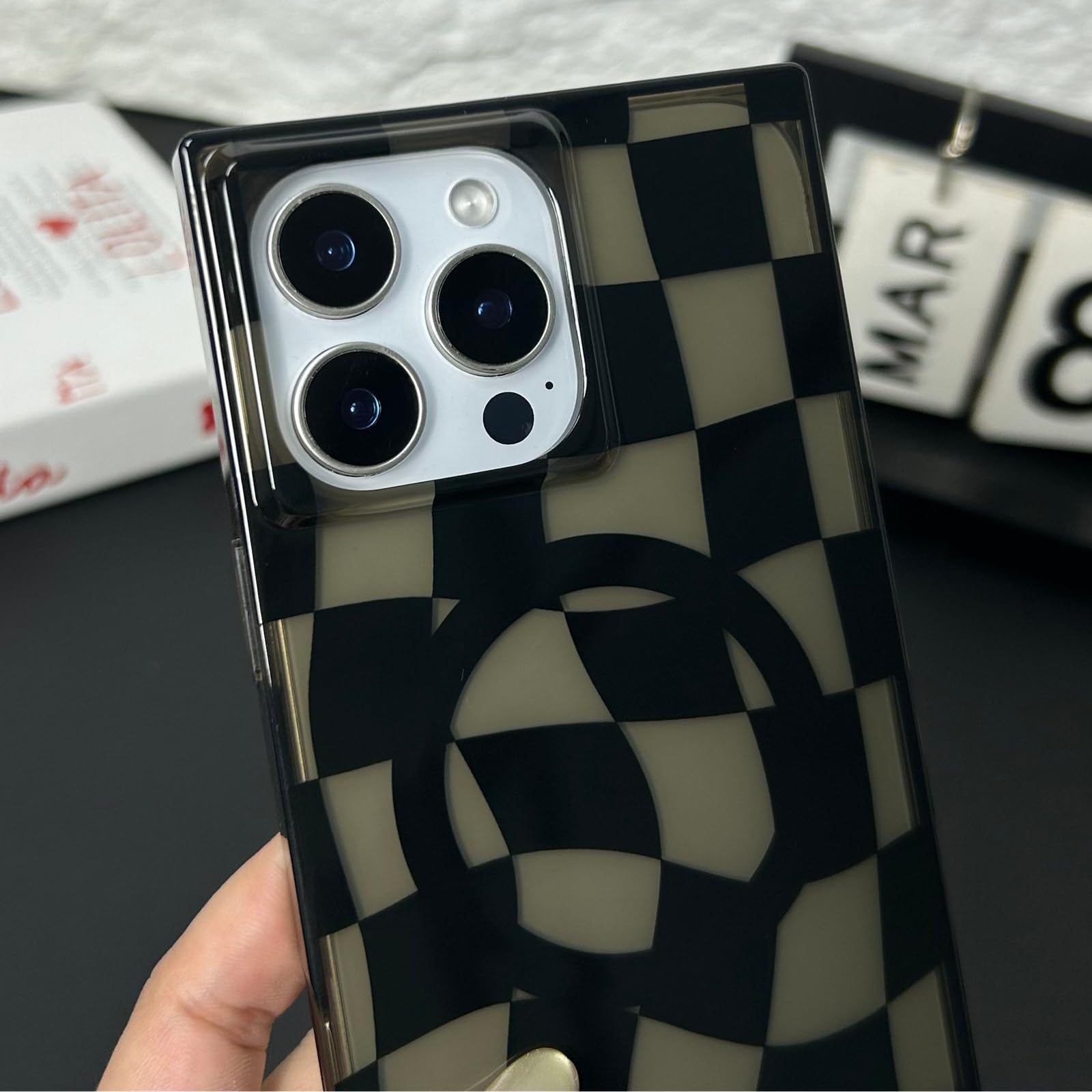 Roymonkey Checkered Magnetic Phone Case For Iphone 14 Pro Max Compatible With Magsafe - Rectangular Checker Checkerboard Twist P