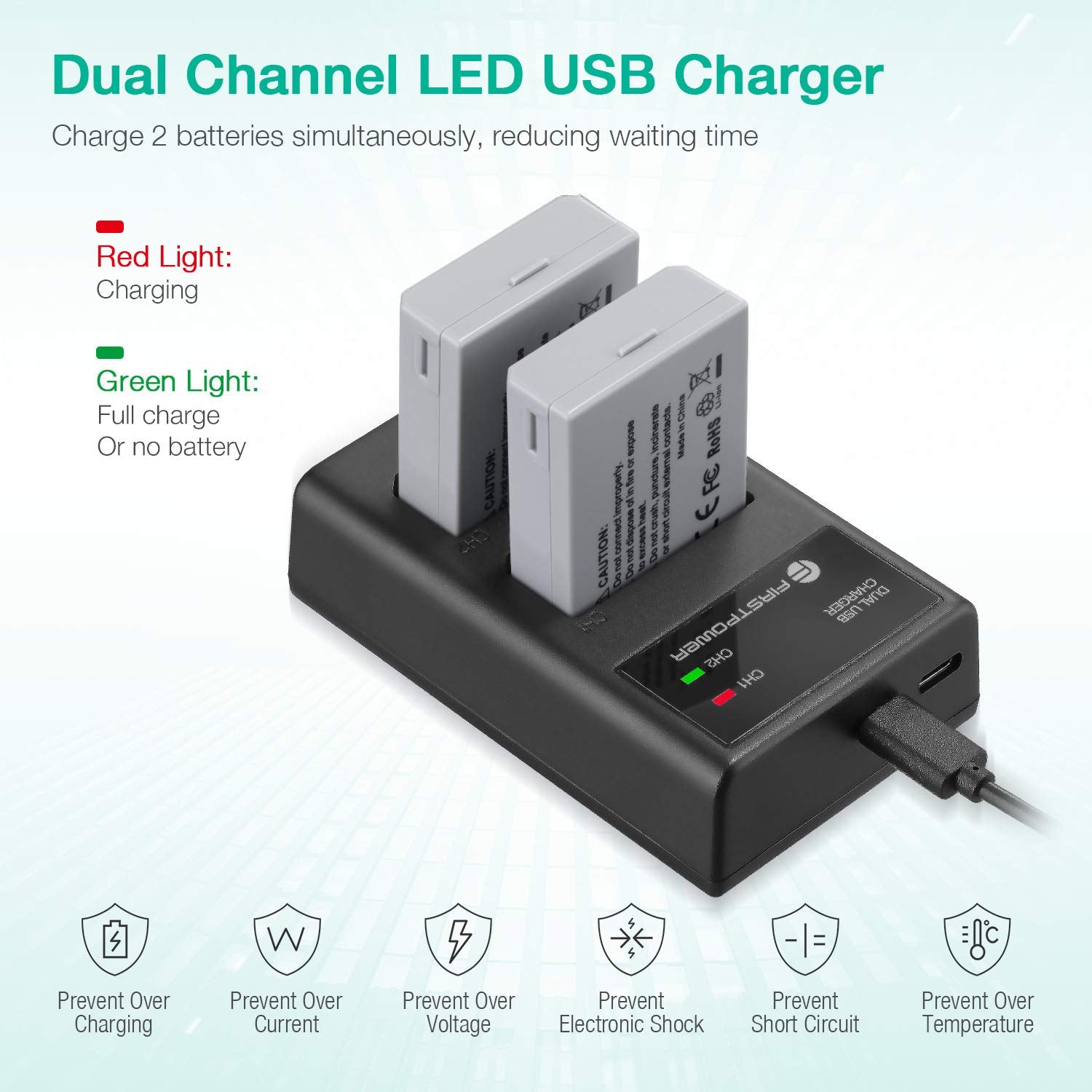 Firstpower Lp E5 Batteries (2 Pack, 1900Mah) And Dual Usb Charger Compatible With Canon Eos Rebel Xs, Rebel T1I, Rebel Xsi, 1000D, 500D, 450D, Kiss X3, Kiss X2, Kiss F