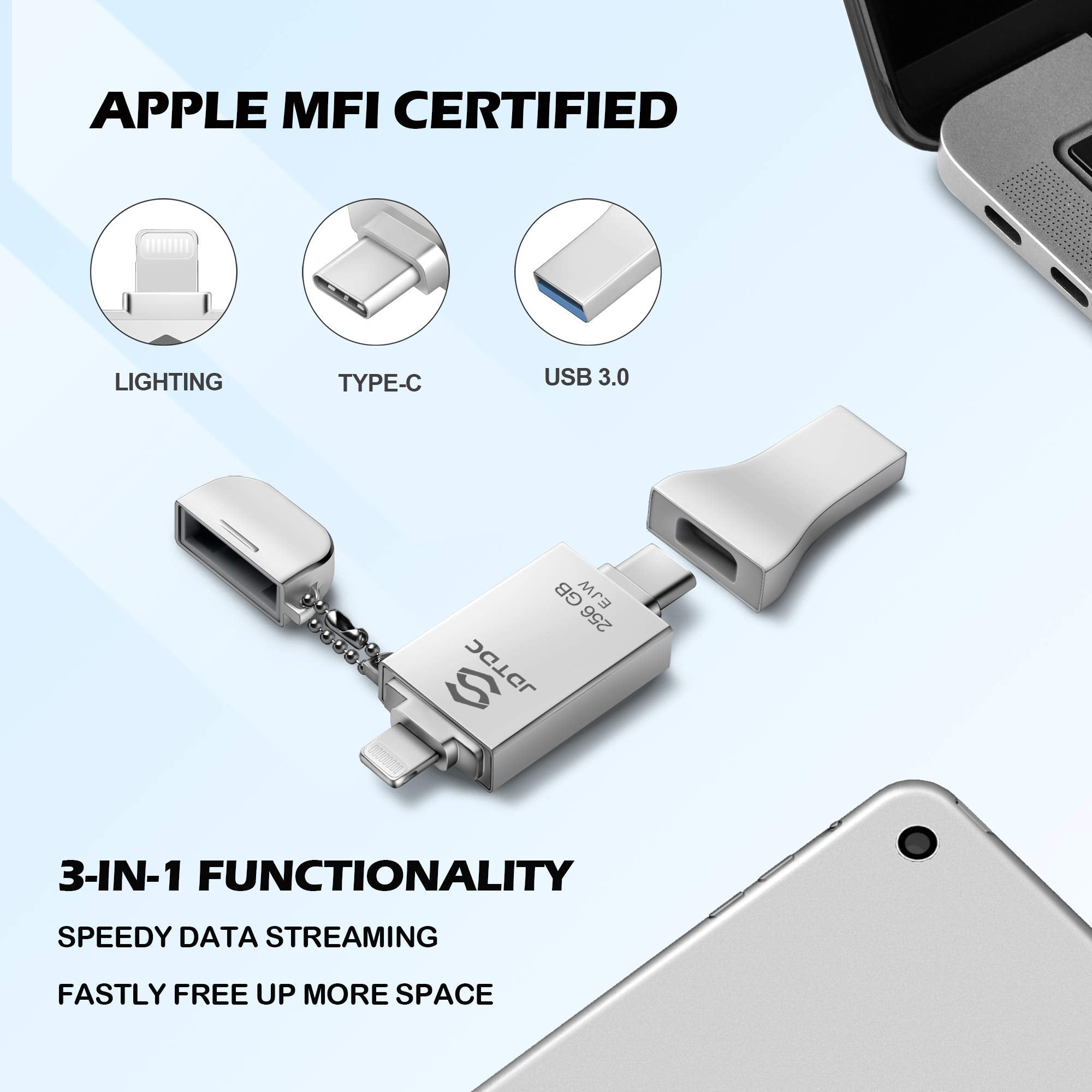 256Gb Apple Mfi Certified Iphone Photo Stick, 3 In 1 Usb C Photo Stick For Iphone Flash Drive Iphone Memory Stick Thumb Drives I