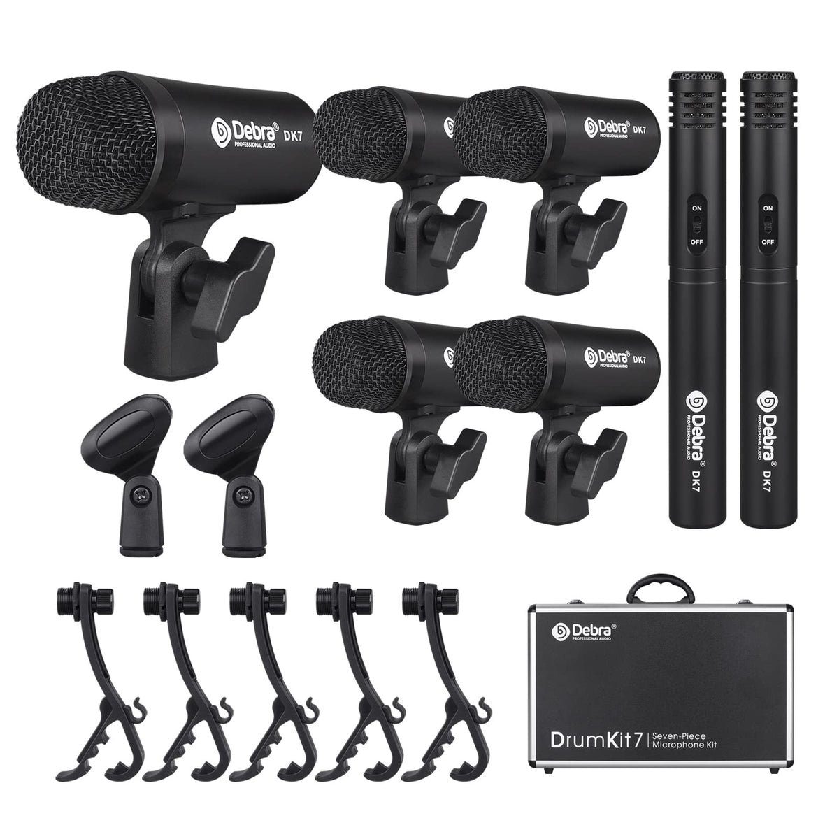 D Debra Dk7 Pro 7 Piece Wired Drum Microphone Kit For Performing And Recording Drummers, Includes Mics, Mic Clip With Options Fo