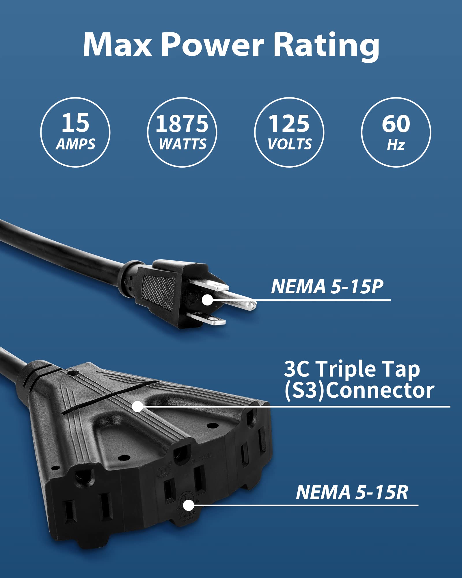 Cecarol Extension Cord Reel 12Awg/3C Sjtow 65Ft Retractable Cord With Triple Tap, 15A/ 125V/ 1875W, Slow Retraction Tech, Circui