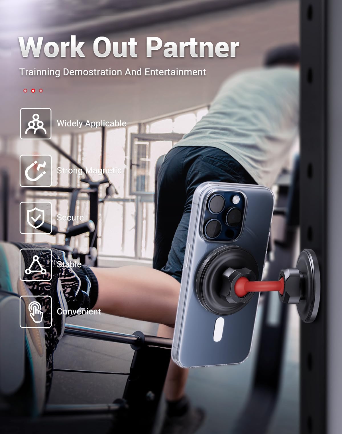 Kiorafoto Dual Magnetic Phone Holder For Magsafe,360 Rotation Gym Magnetic Phone Holder Mount, Gym Cell Phone Holder With Double