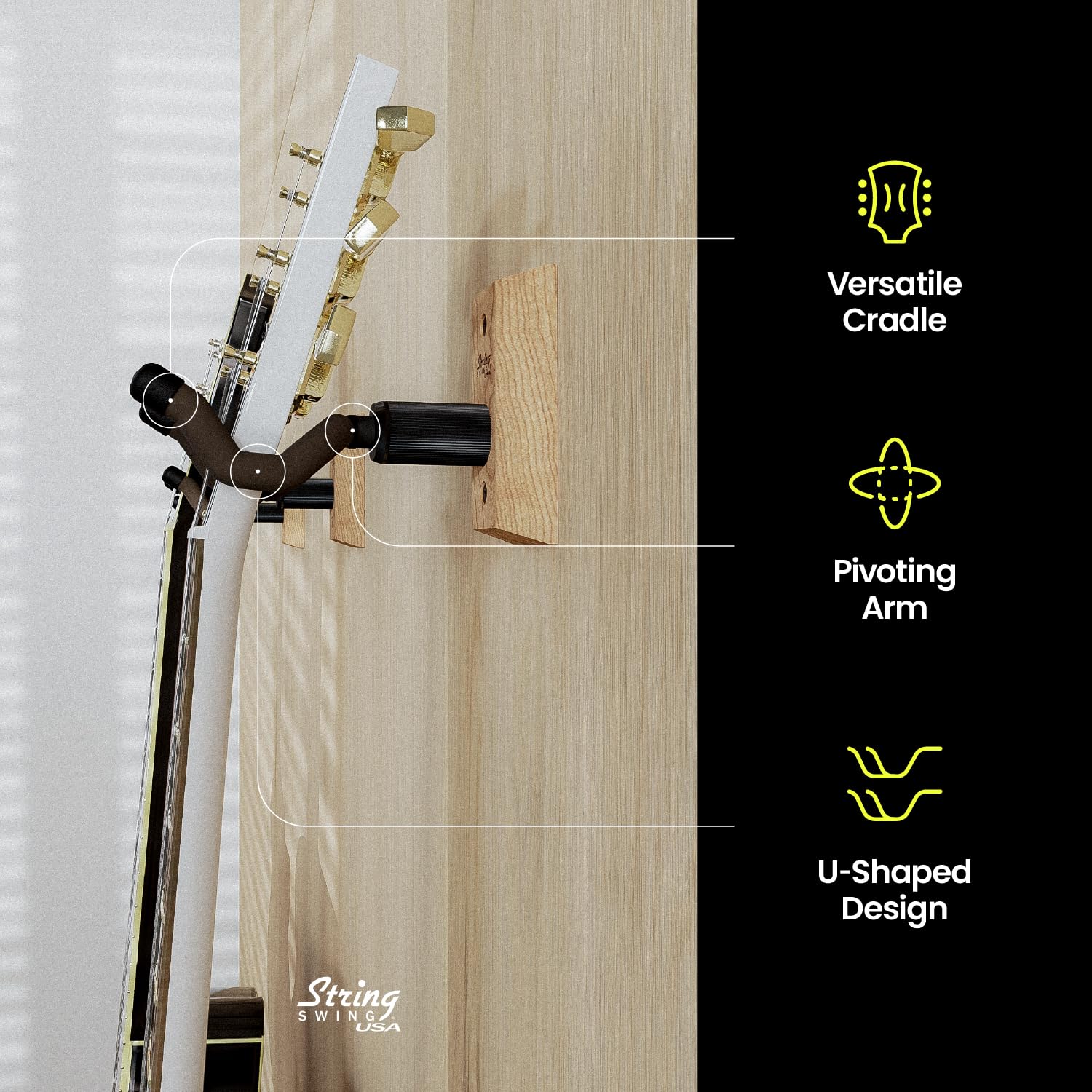 String Swing Guitar Wall Mount 2 Pack, Guitar Hangers, Wall Guitar Mount, Guitar Holder Hook For Wall, Fits All Size Guitars, Ac