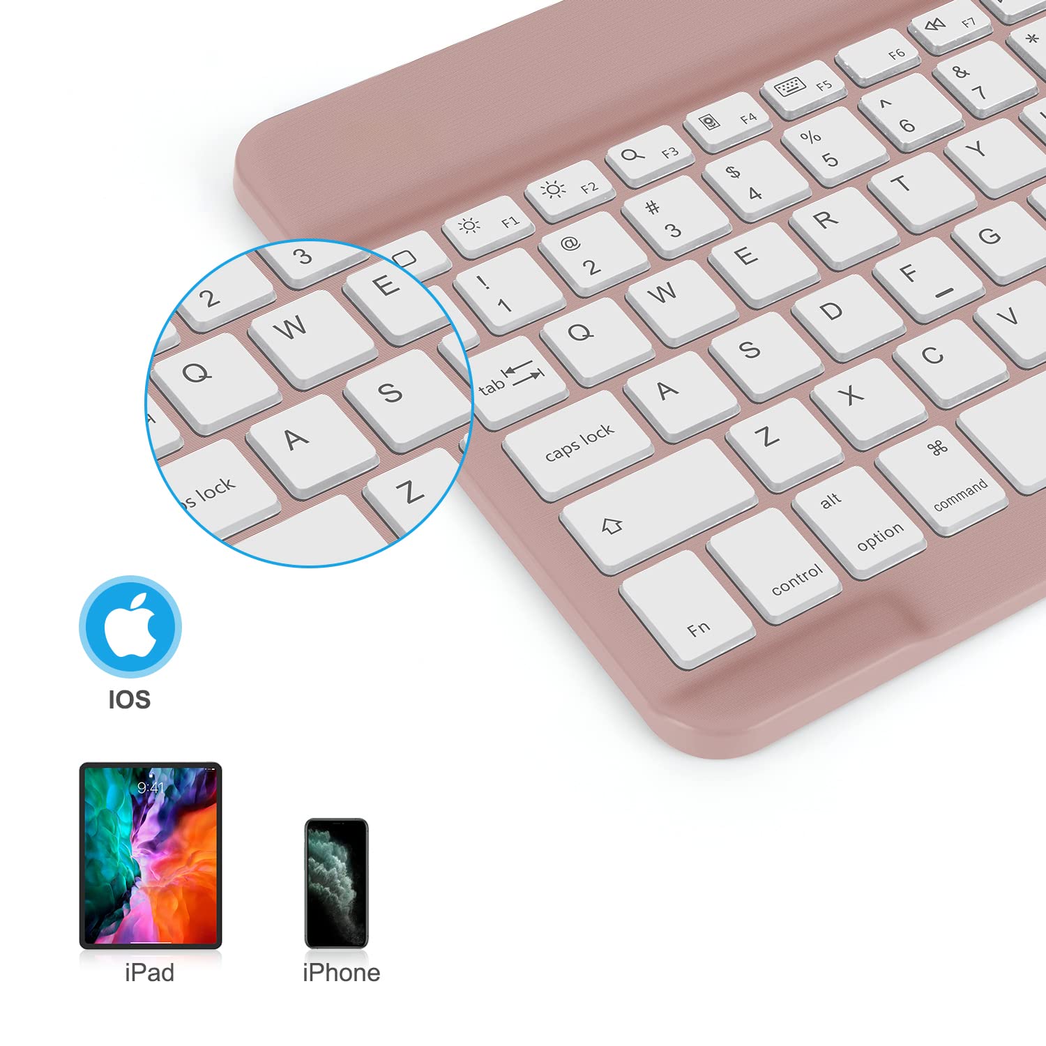 Omoton Bluetooth Keyboard, Wireless Rechargeable Keyboard For Ipad, Ipad Pro, Ipad Mini, Ipad Air With Illuminated Led (Rose Gold)
