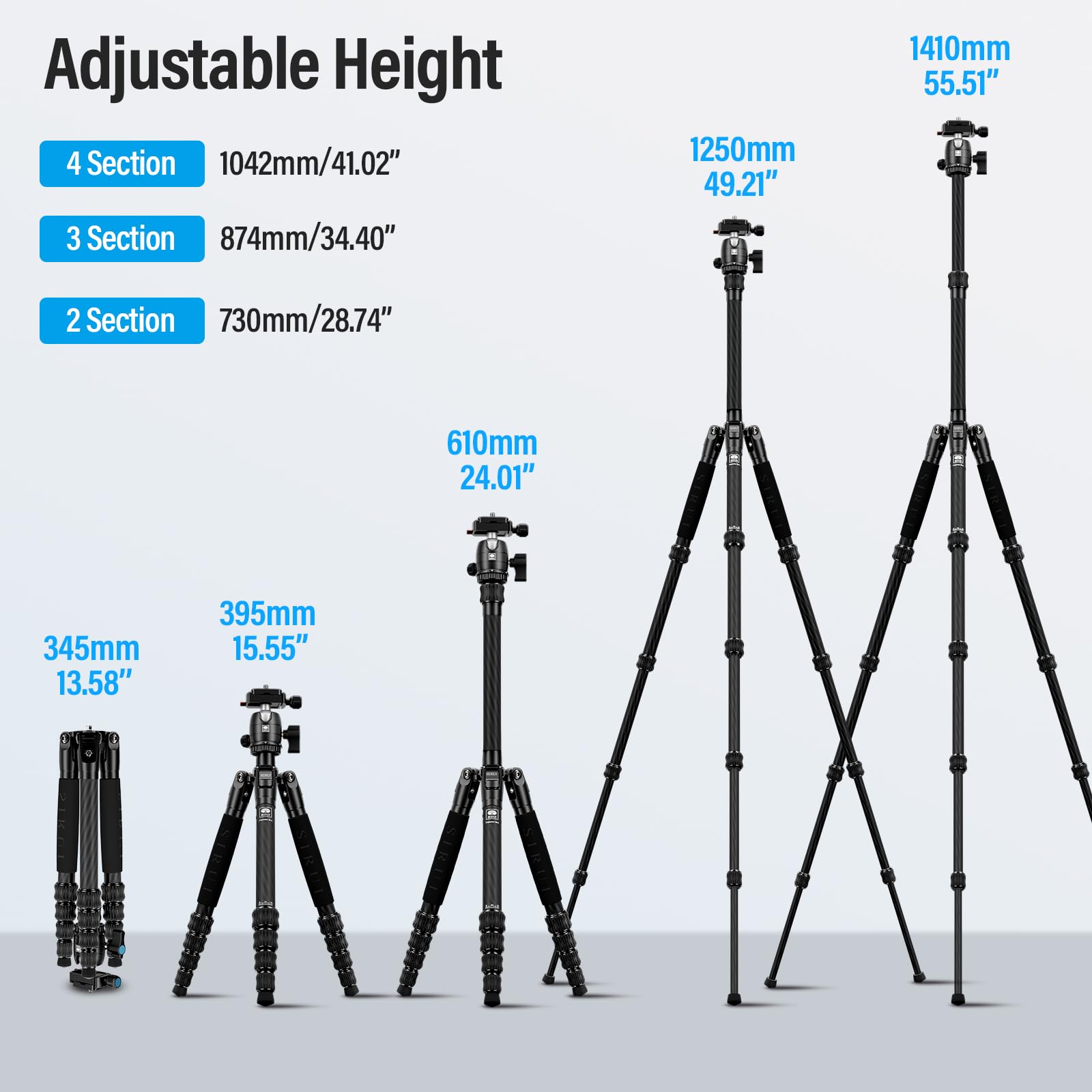 Sirui 52' Carbon Fiber Travel Tripod, Compact Lightweight Camera Tripod, 360� Ball Head Detachable, Load 10Kg/22Lbs, Folded Height 13' (Traveler 5Cx)
