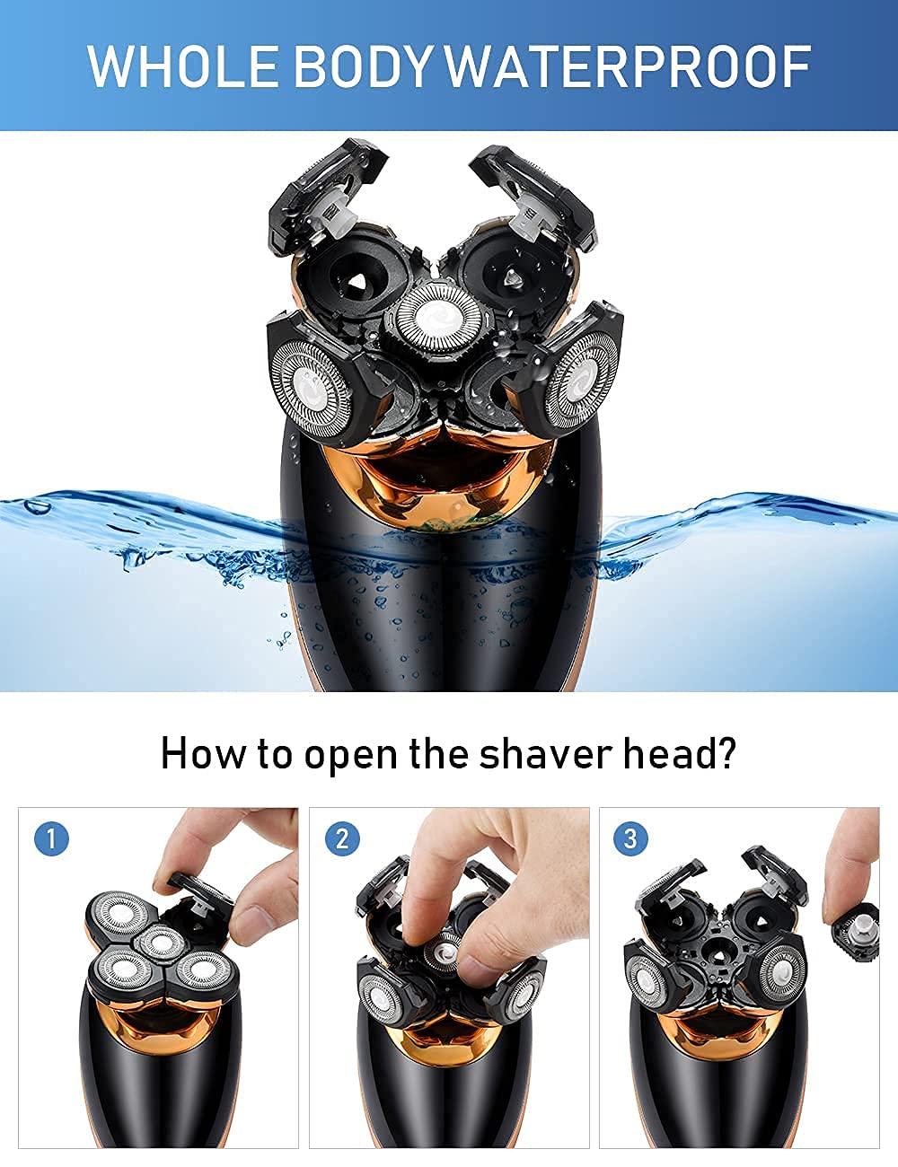 Electric Shavers For Men   5 In 1 Bald Head Shavers For Men, 5D Floating Cordless Usb Rechargeable Rotary Razor Multifunctional