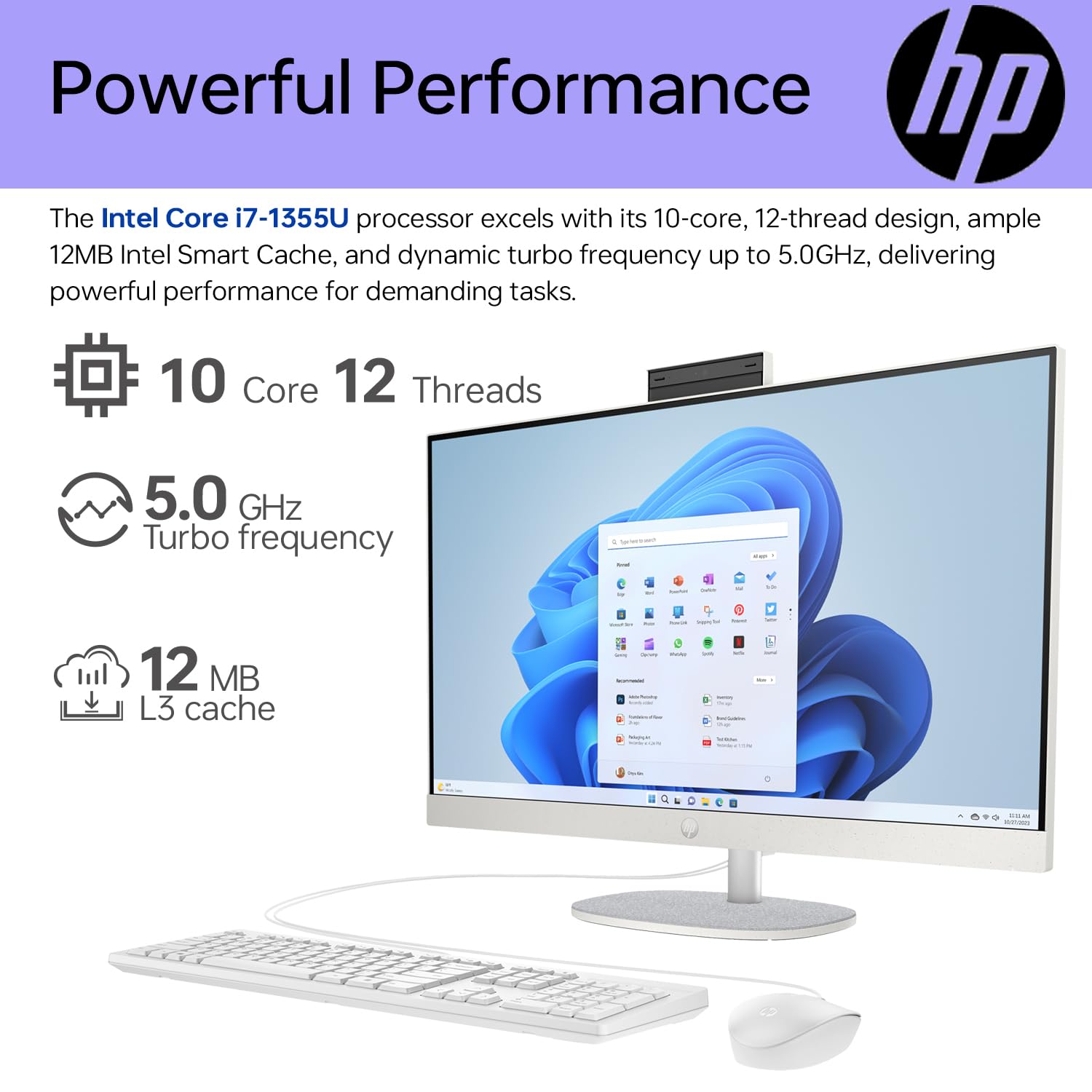 Hp 27 I7 All In One Desktop, 27 Fhd, Intel I7-1355U, 64Gb Ram, 2Tb Ssd, Wired Keyboard & Mouse, Ir Camera, Hdmi, Rj45, Wi-Fi 6,