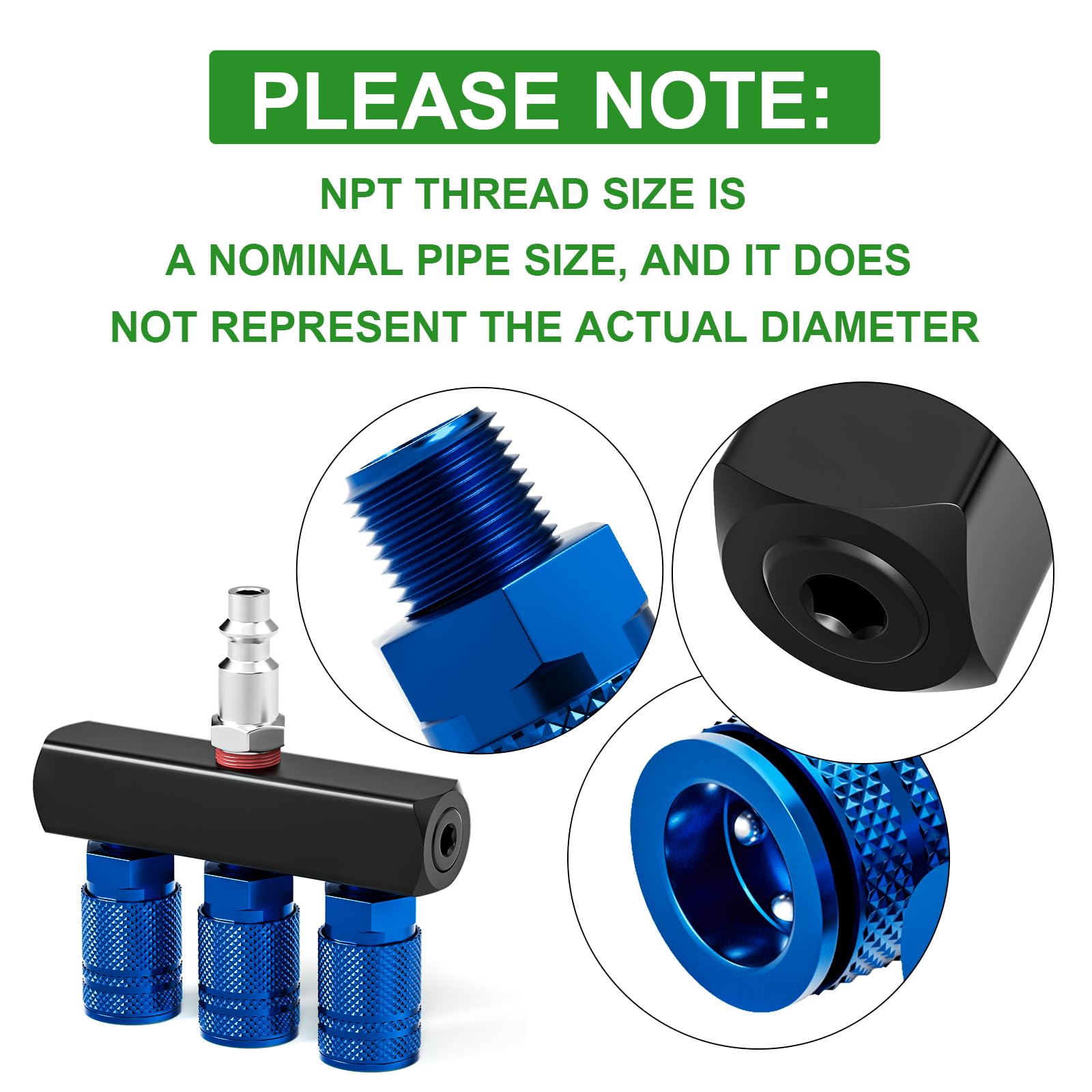 Taisher 3 Way Straight Air Manifold 4 Ports Aluminum Industrial Pneumatic Air Compressor Quick Connect Socket In Line Type Air H
