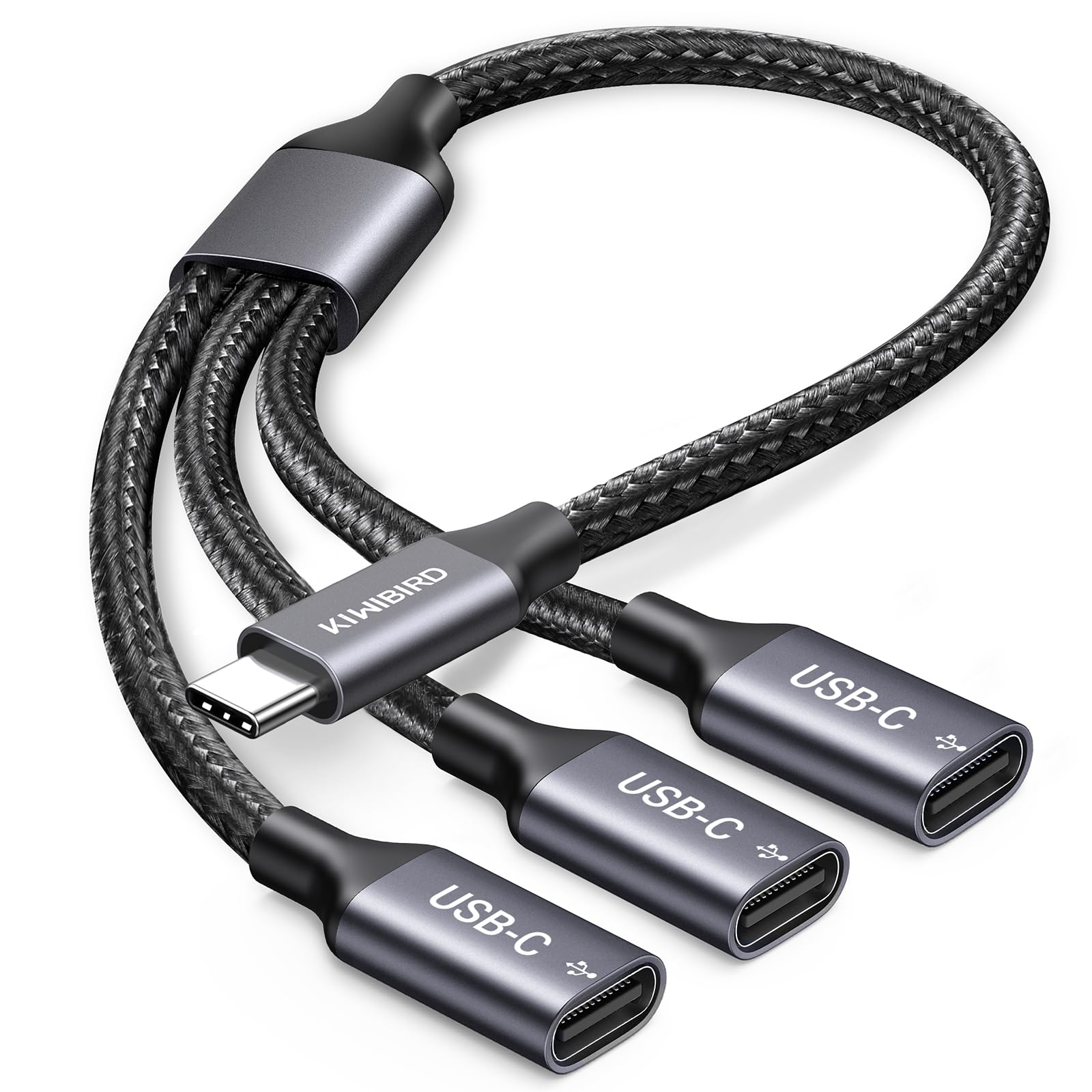 KiwiBird USB C Splitter 1 in 3 Out, USB Type C Splitter Male to 3 Female
