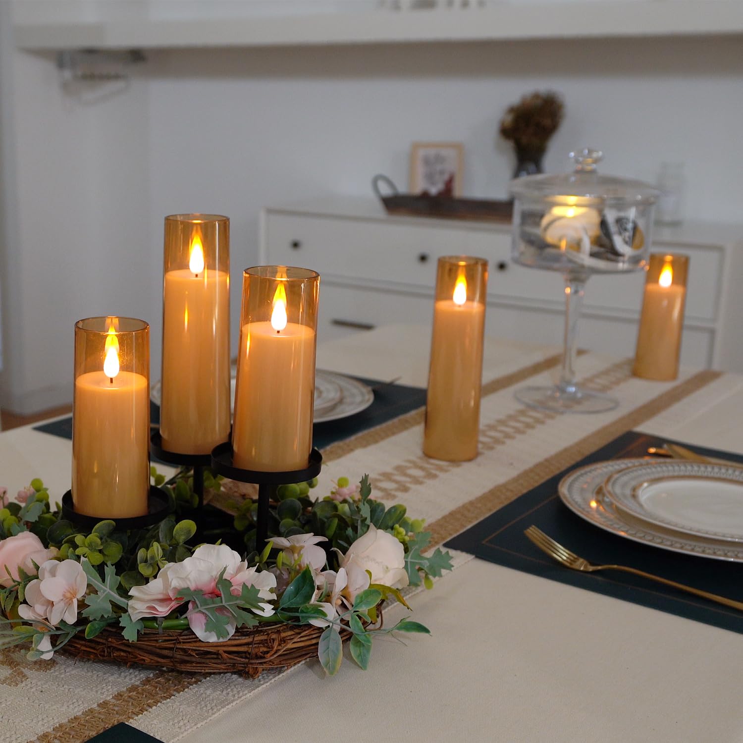 Amagic Flickering Flameless Candles, Battery Operated Candles, Amber Gold Acrylic Led Pillar Candles With Remote And Timer, 3D W