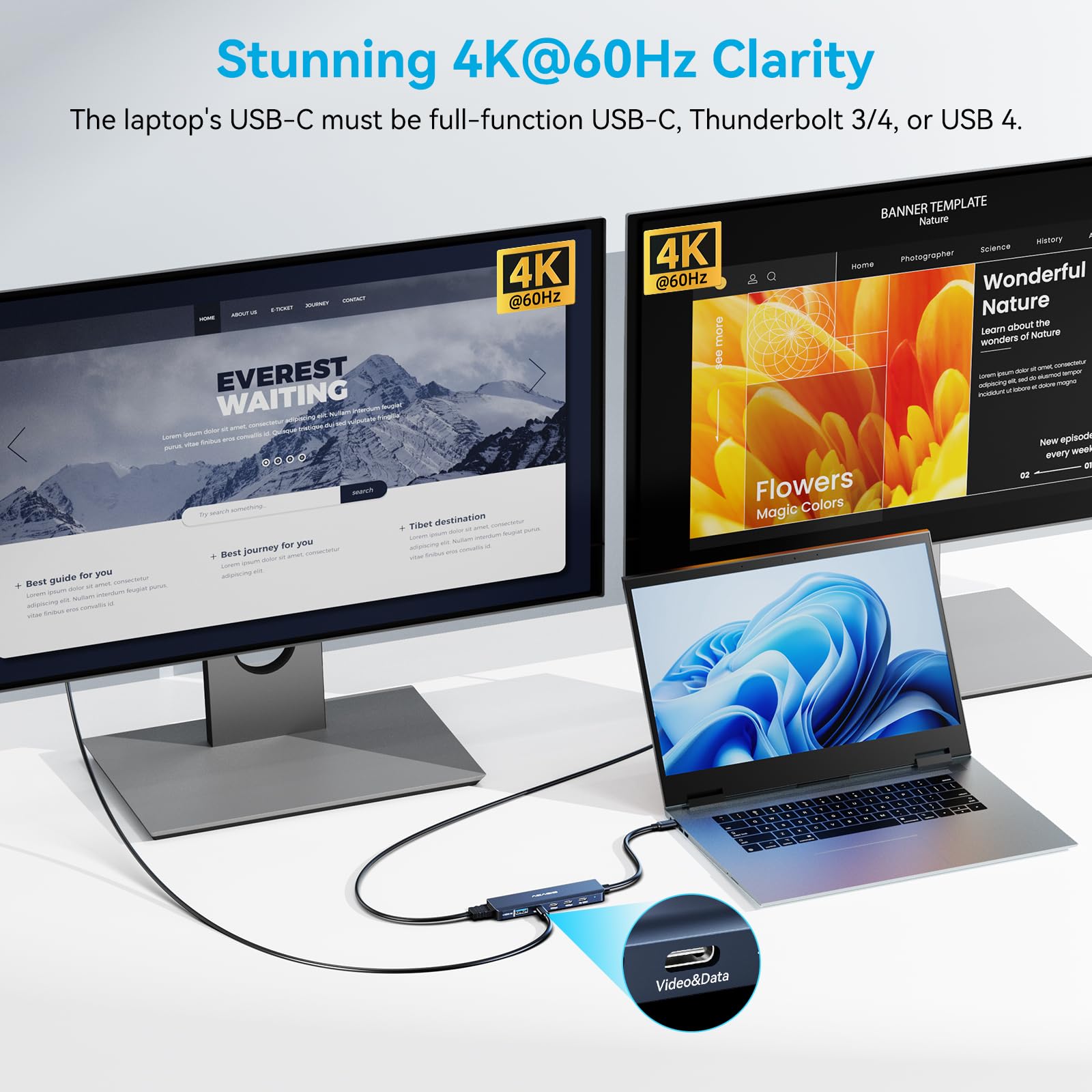 Acasis Usb C Docking Station Dual Monitor 4K@60Hz, Usb C Hub 10Gbps With 1Xhdmi, 1Xusb C Video Output For Portable Monitor, 3Xus