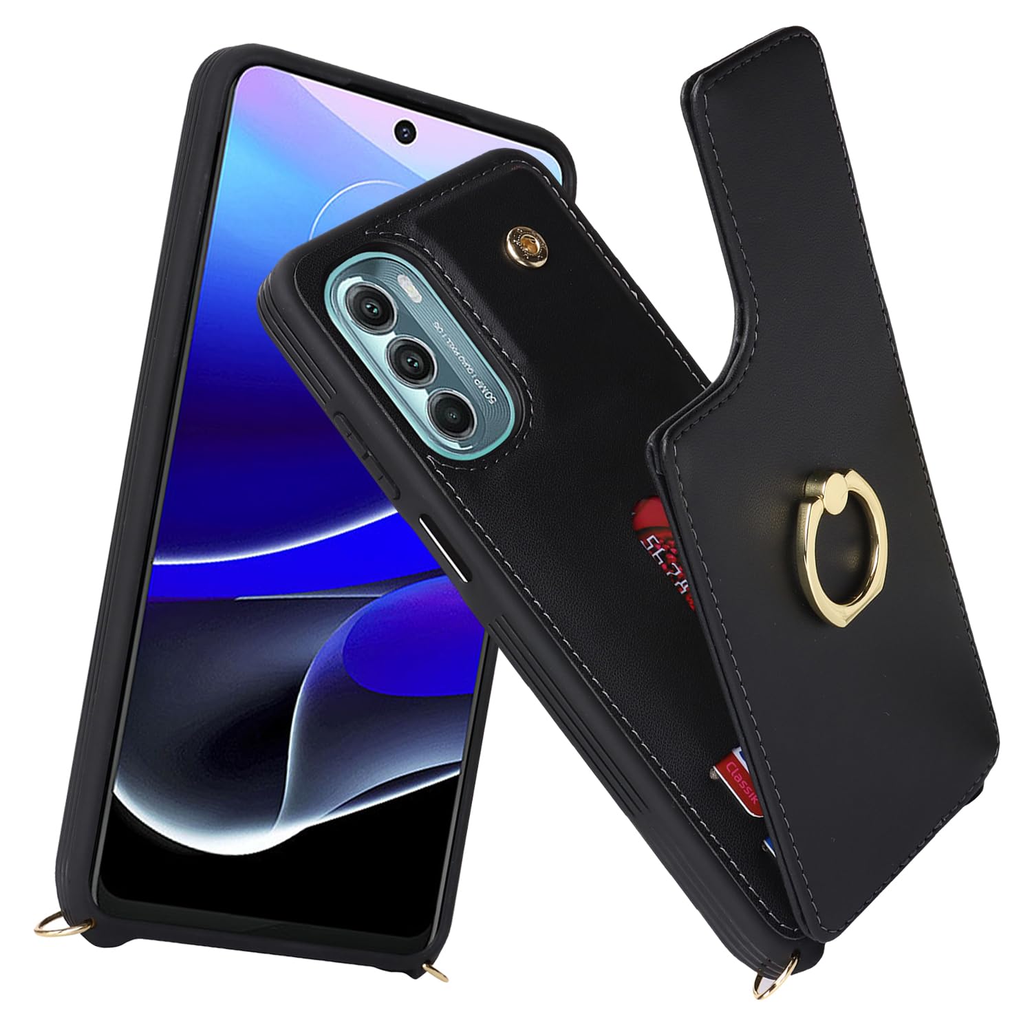 Lipvina For Moto G Stylus 5G 2022 Case With Card Holder And Strap For Women,Crossbody Lanyard,Ring Stand,Snap Clasp,Phone Wallet
