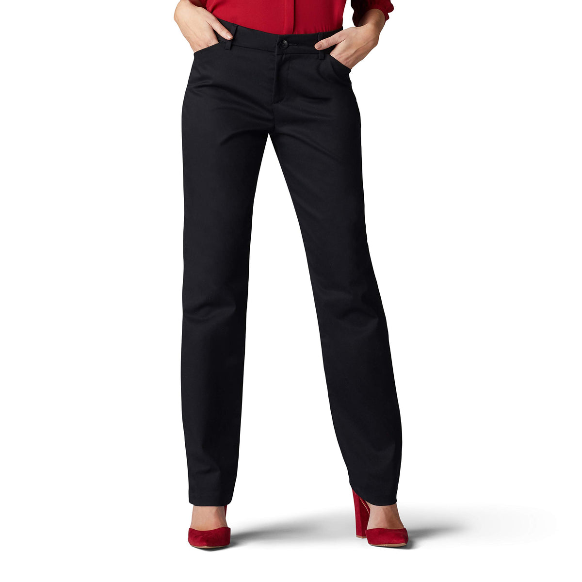 Lee Womens Plus Size Wrinkle Free Relaxed Fit Straight Leg Pant, Black, 26W Medium